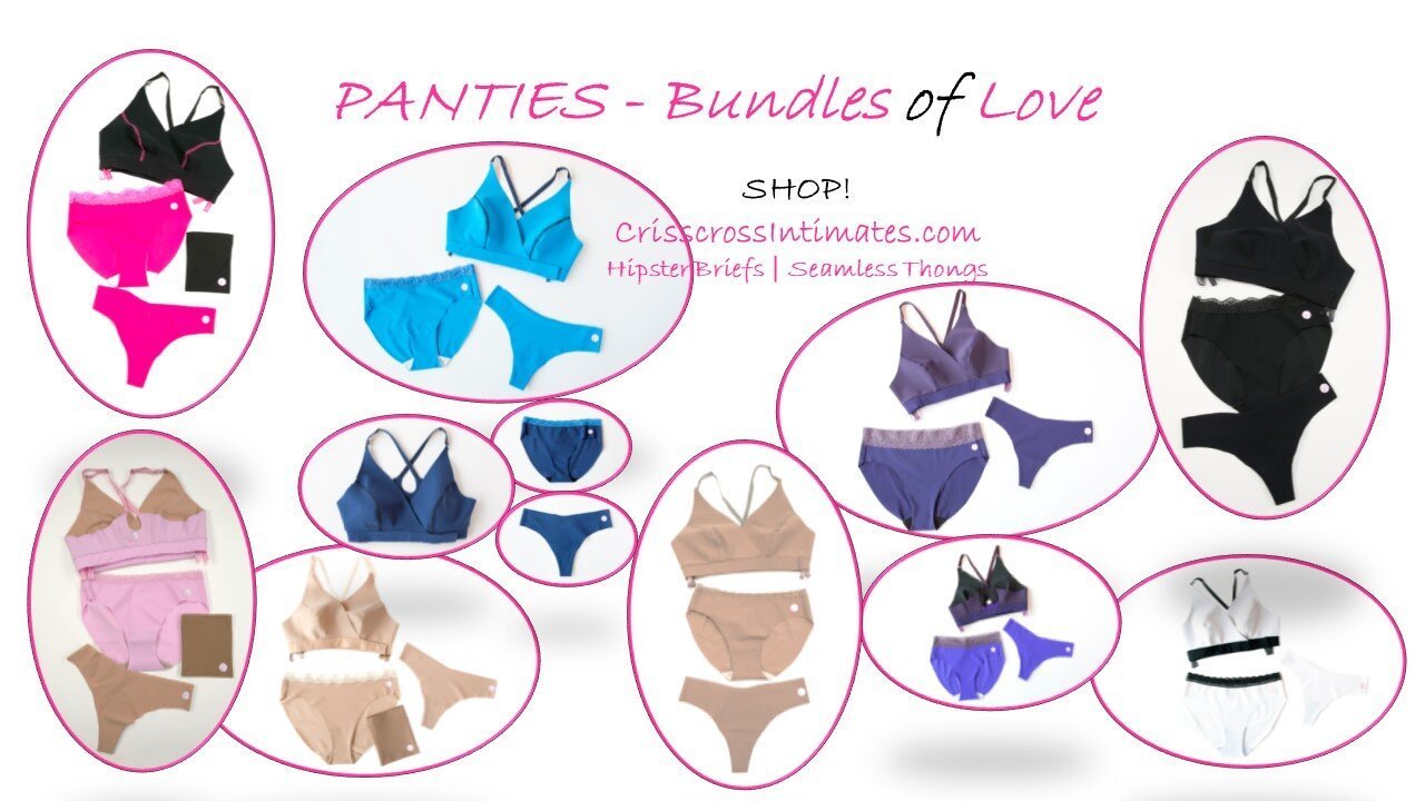 Looking for that special Mother's Day gift? At CRISSCROSS Intimates, we sell 'Bundles of Love' with our matching Panty-Bra sets. Lace-top seamless luxe briefs and high-cut thongs. The perfect fit and perfect gift for Mom. 
Panty sizes S-XL. Nina Bra 