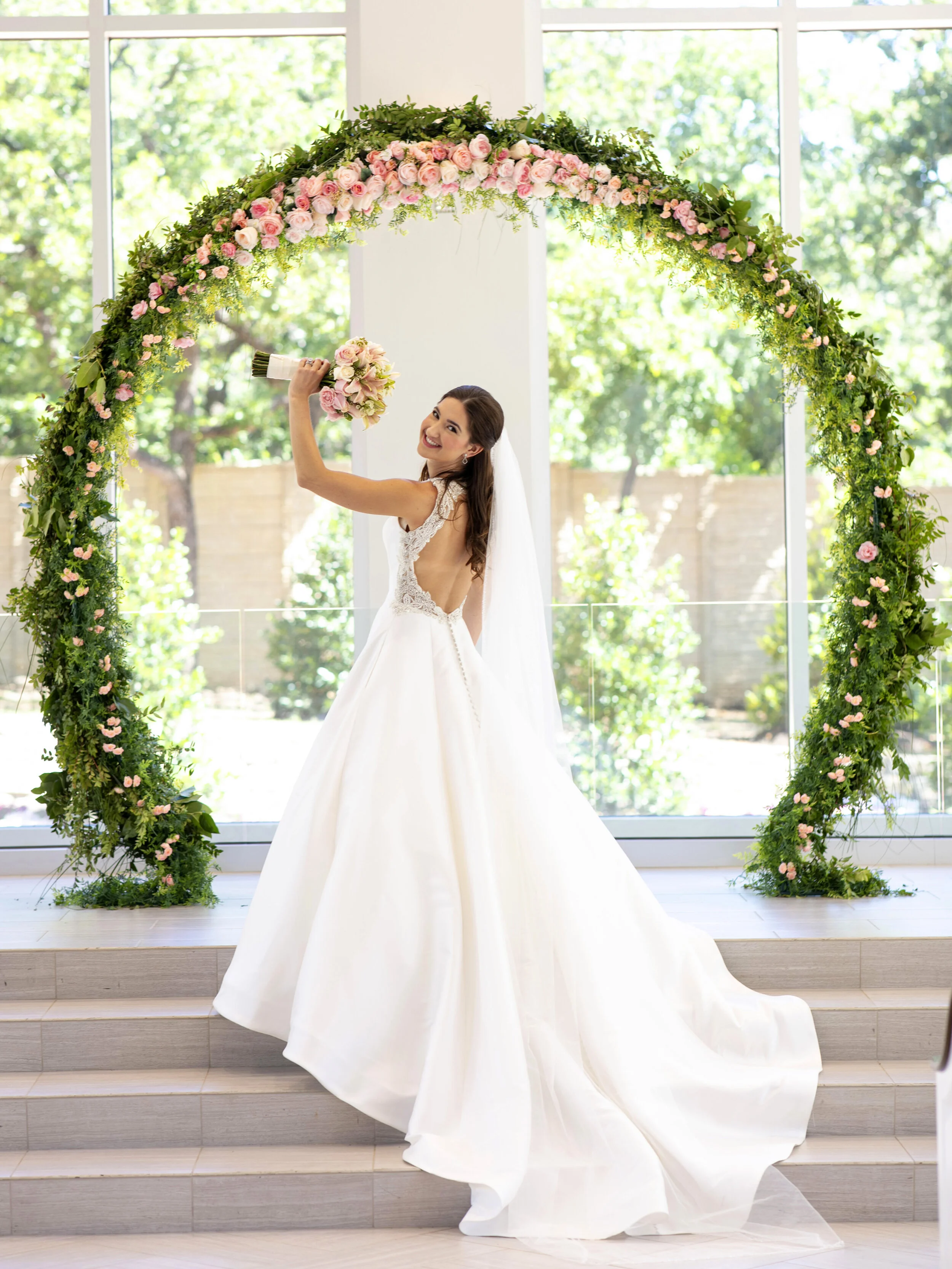 Victoria & Jake at The Bowden , The bride’s mom made this cool arch of flowers that David Underwood at The Bowden liked so much, he bought if from them to use in future weddings!