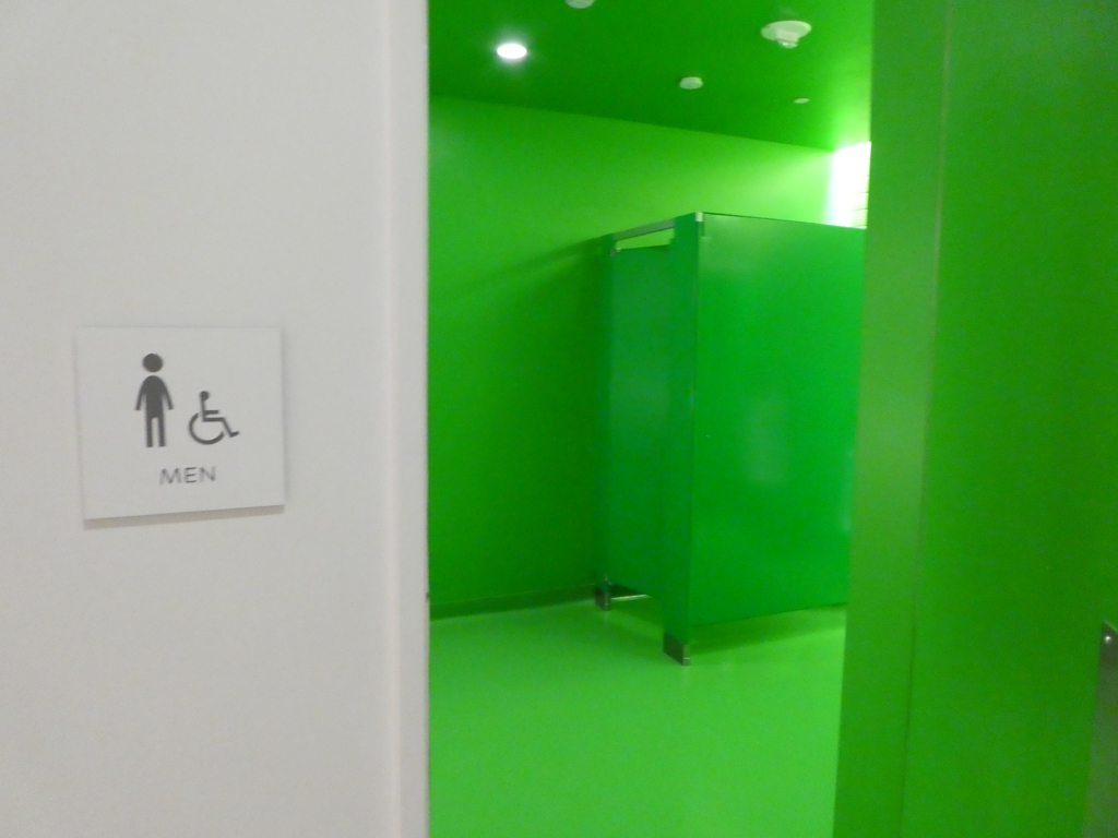 A splash, err tidal wave of Ecto Cooler color upon entering the restroom.