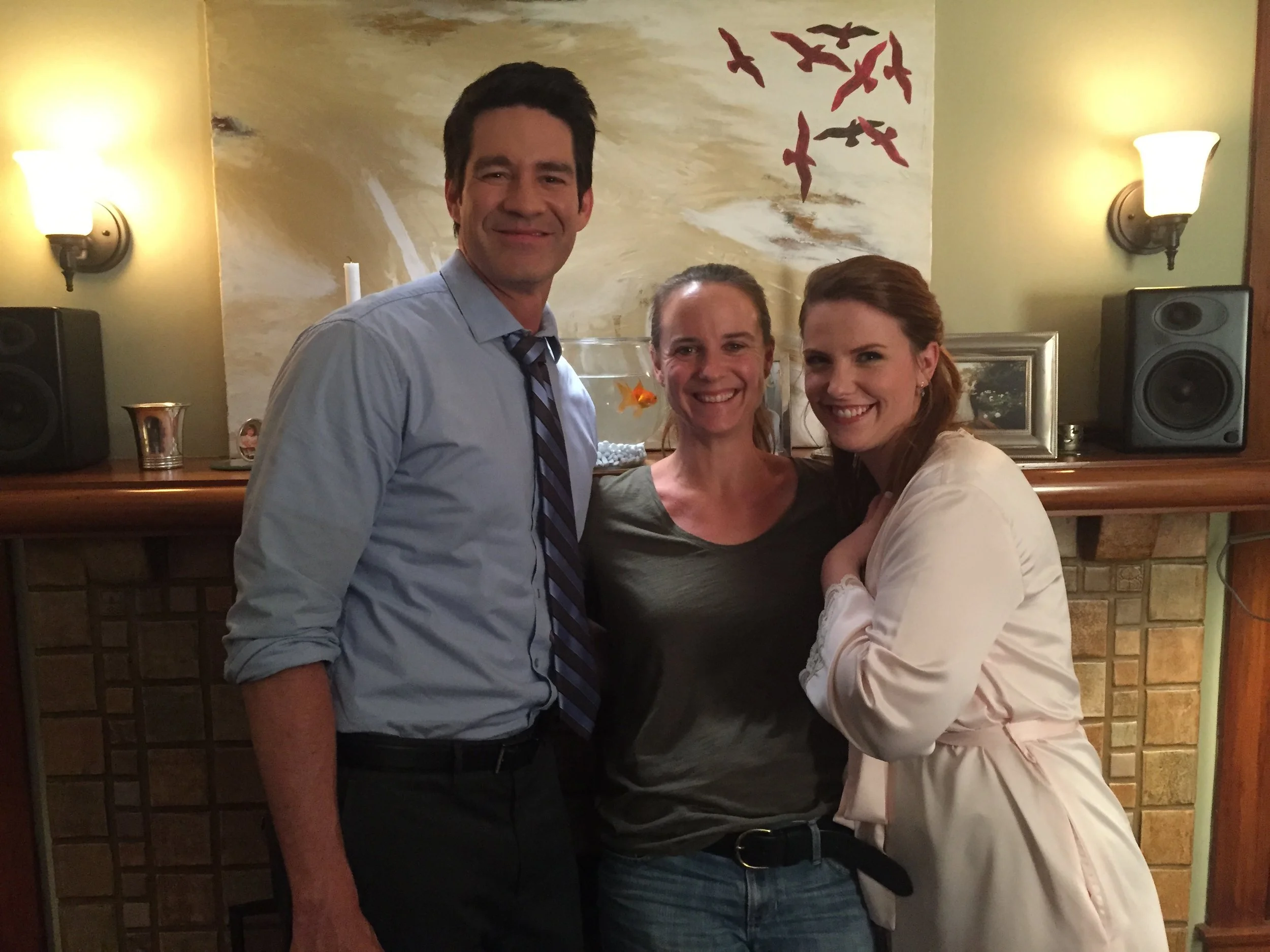 director Monika Petrillo with the WINK cast Michael Chandler, Caitlin Brandes and "Ringo"