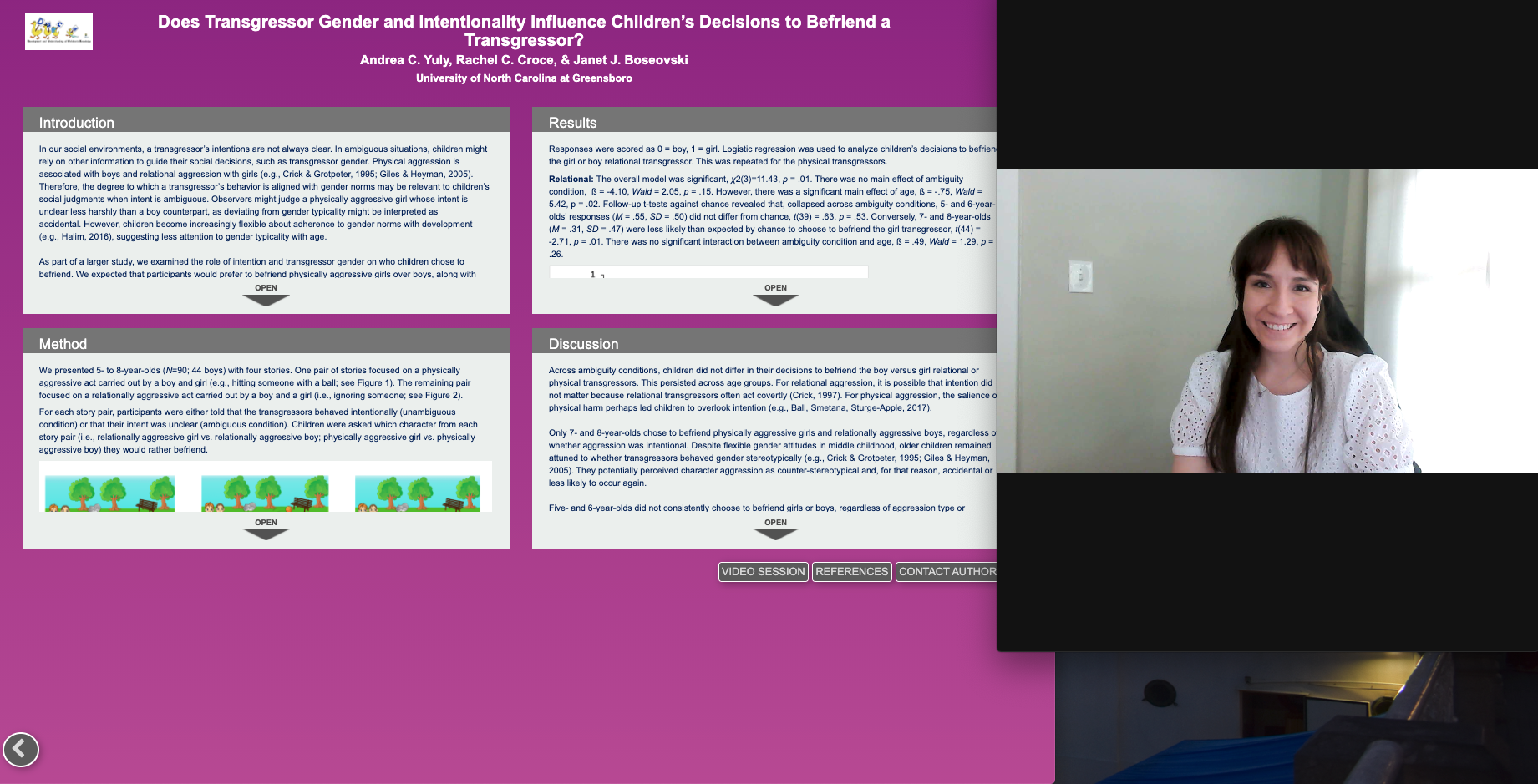 Graduate student Andrea Yuly during her virtual poster session