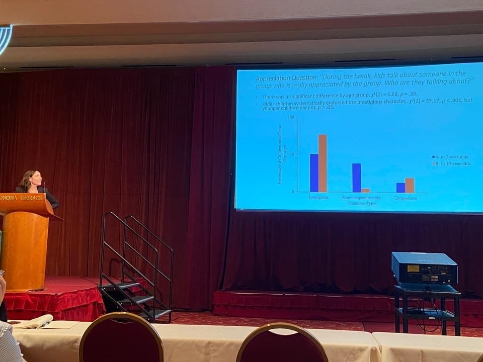  Graduate student Andrea Yuly-Youngblood presented her ongoing dissertation work showing that 8- to 10-year-olds, but not younger children, can differentiate knowledge from prestige when making judgments about which people are most admired and apprec