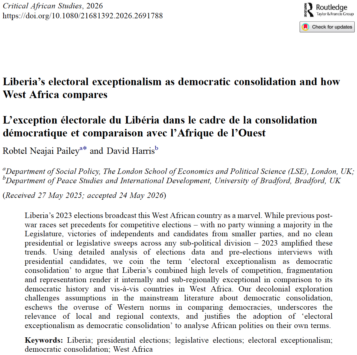 Liberia's Electoral Exceptionalism as Democratic Consolidation and How West Africa Compares (Critical African Studies)