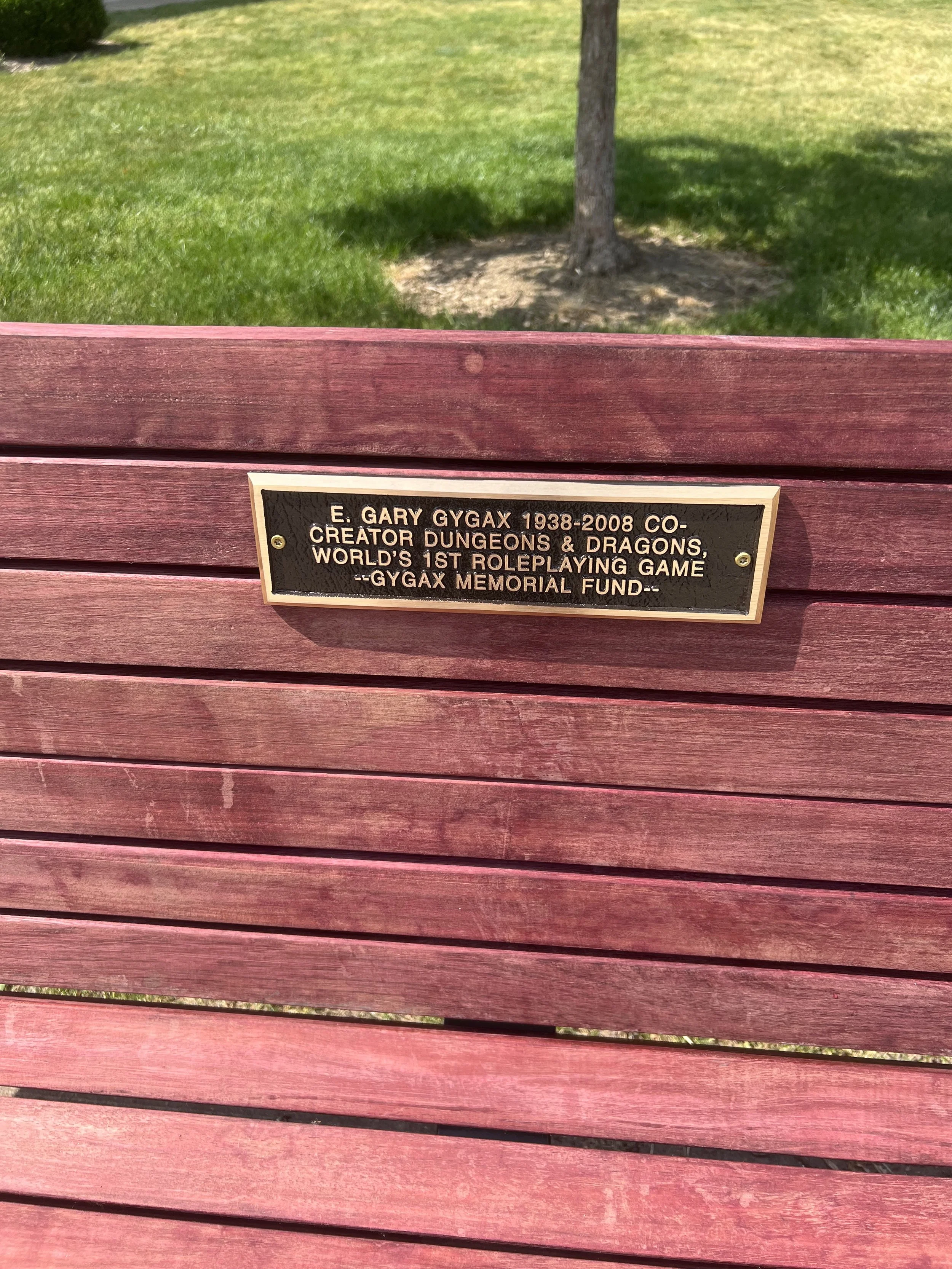 Gary Gygax Park Bench Dedication — Gygax Memorial Fund, Inc.