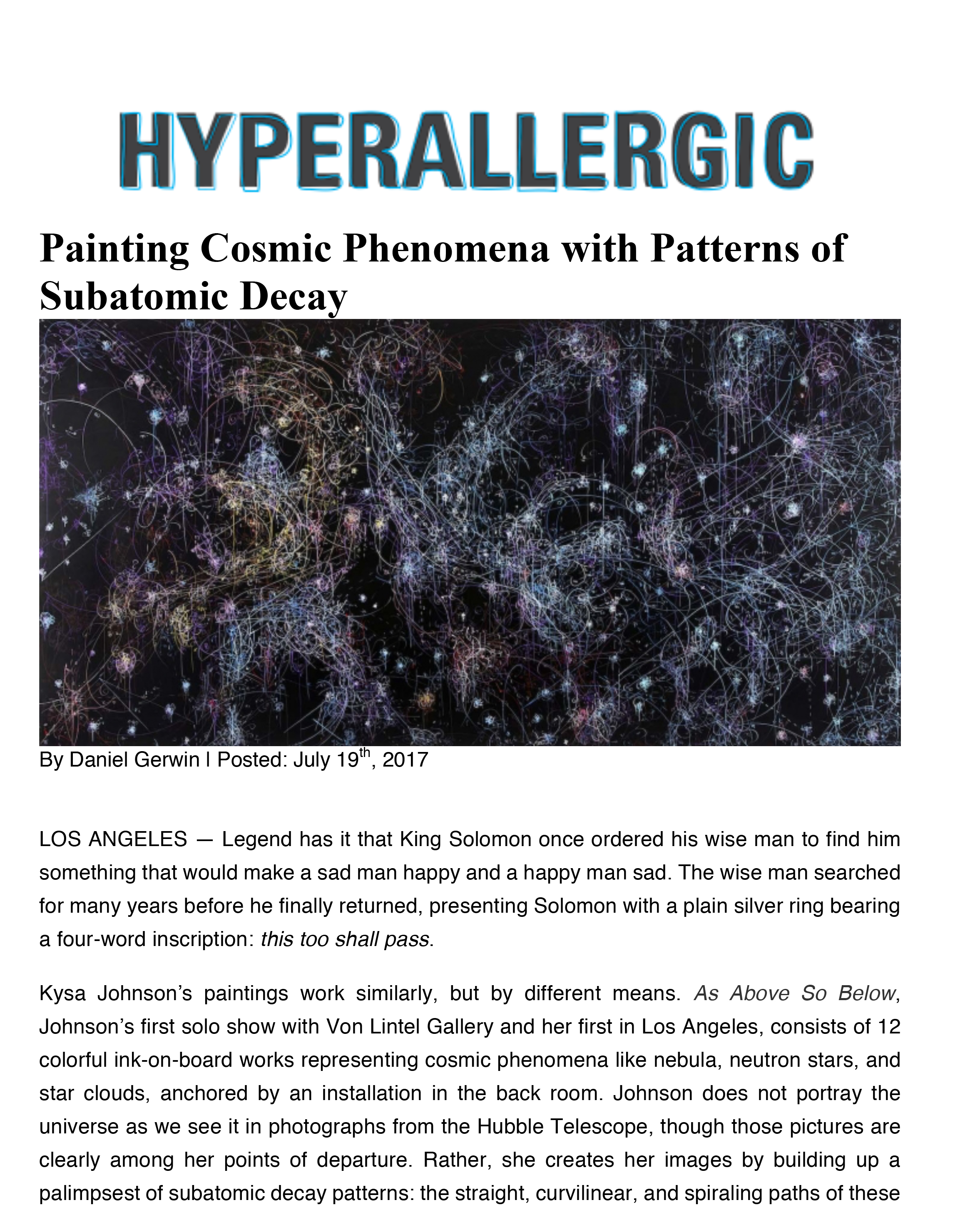 Hyperallergic - Painting Cosmic Phenomena with Patterns of Subatomic Decay