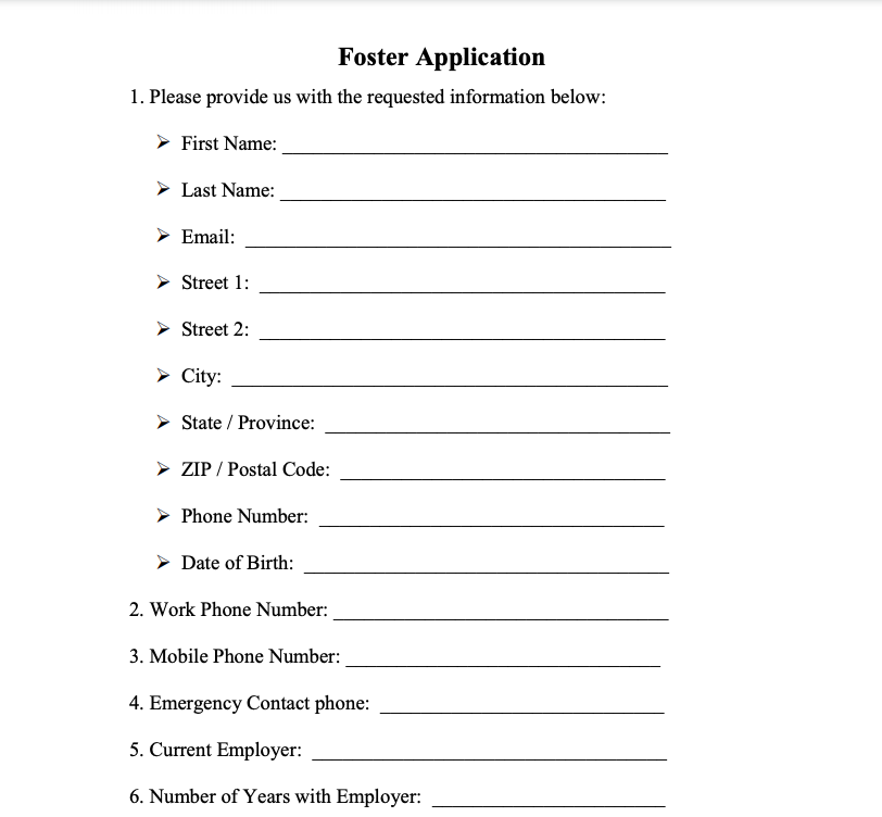 Sample Foster Application