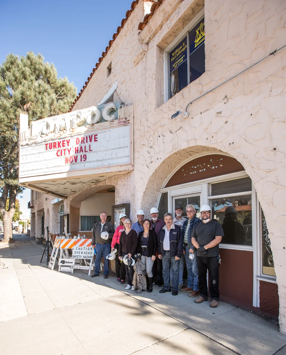 New board members tour the theatre. From left to right: Ray Down, Nancy Shaw, Jenelle Osborne, David Ramsey, Michelle Ball, Mark Herrier, Ron Bock, Jack Carmean