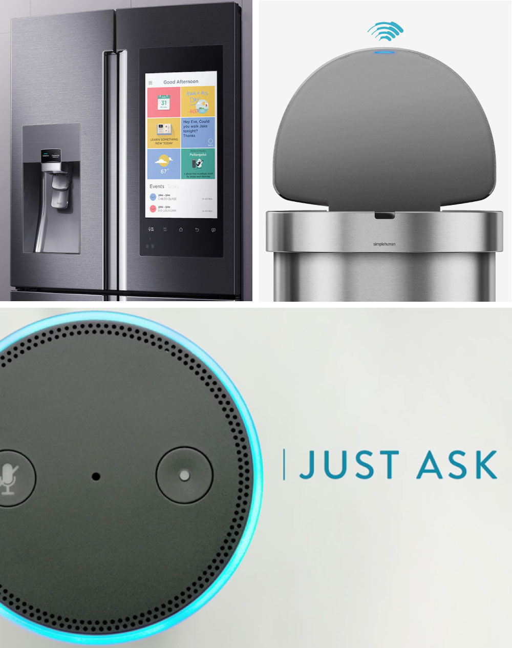 Amazon Echo | LG Smart InstaView Fridge | SimpleHuman Sensor Can