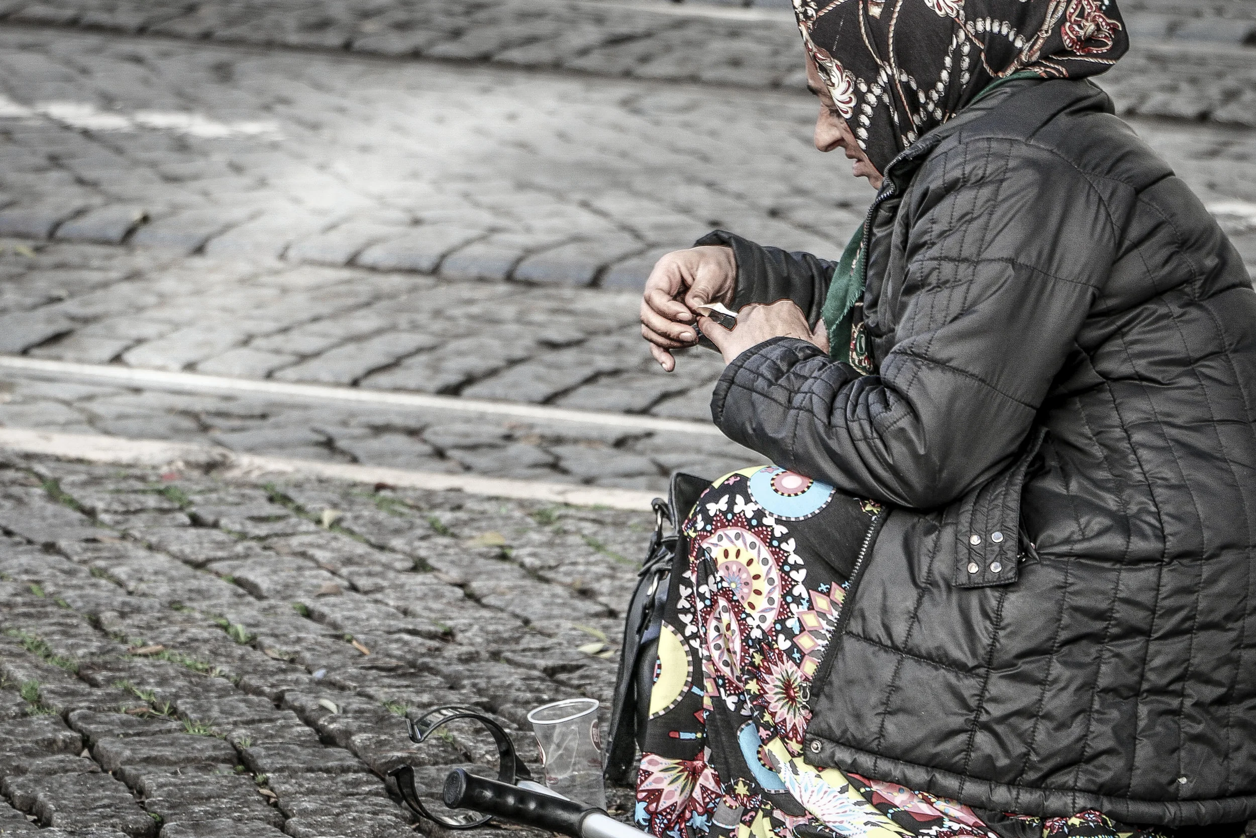 The woman in pain and in need. Lisbon, Portugal.