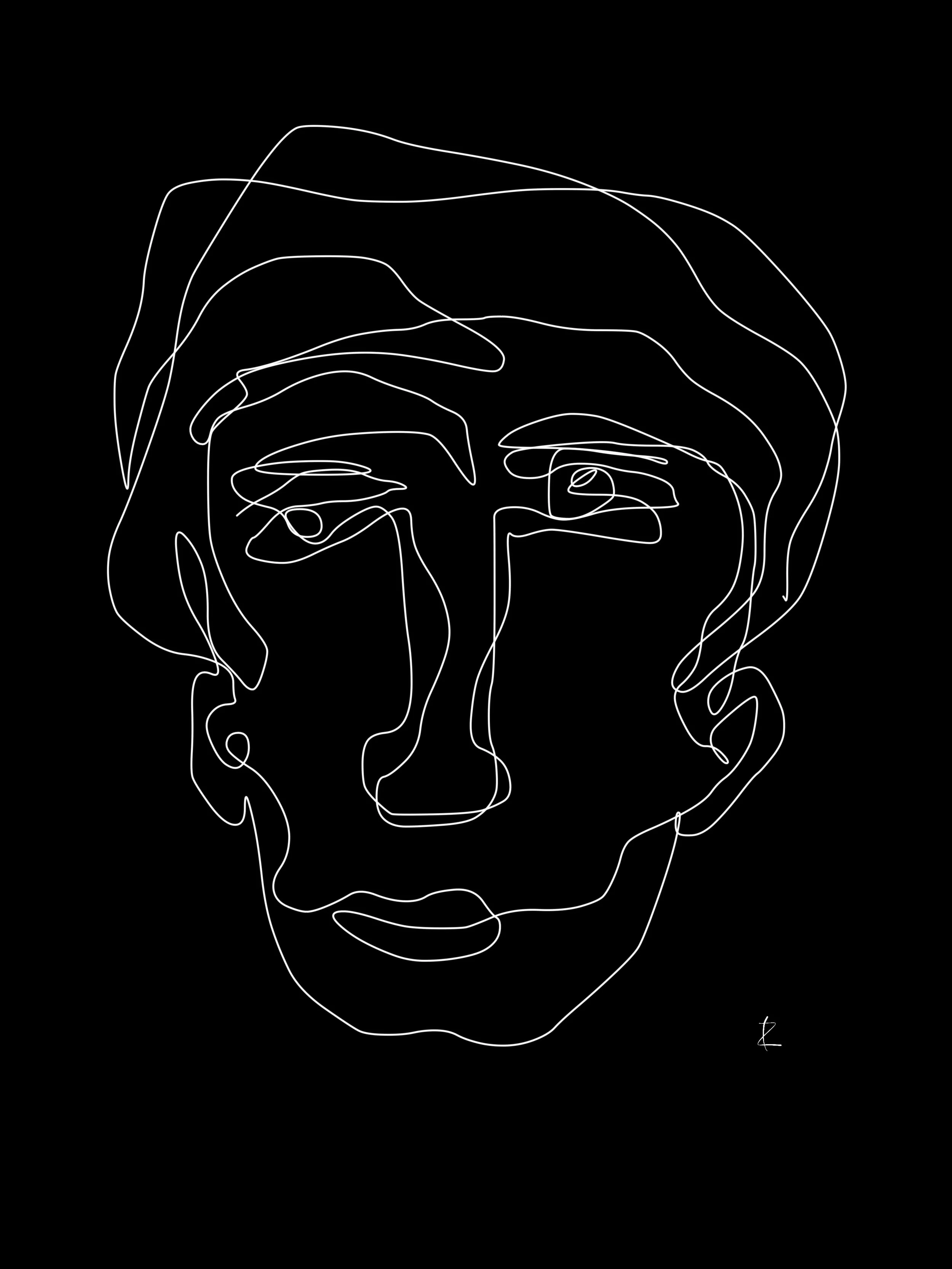 Portrait. Confused. One line.