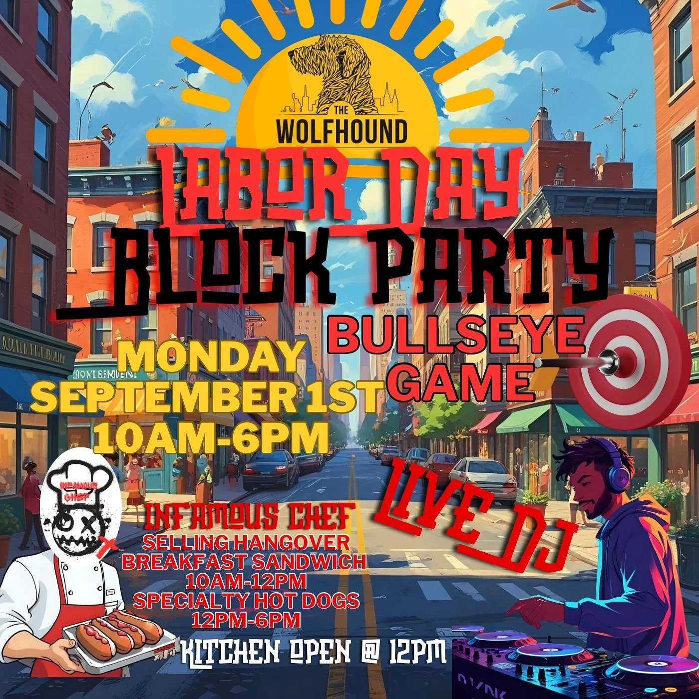 Hangover breakfast sandwich 10am - 12pm
Specialty hotdogs 12pm - 6pm