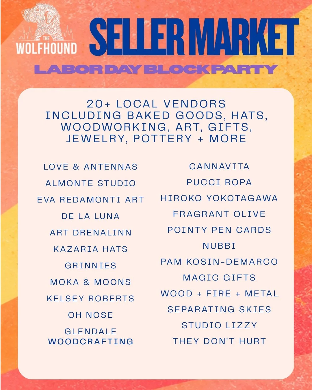 The block party will feature more than 20 local vendors. Lots of returning artists, and plenty of newcomers. Get something for yourself, get a gift, hell - get a tattoo!