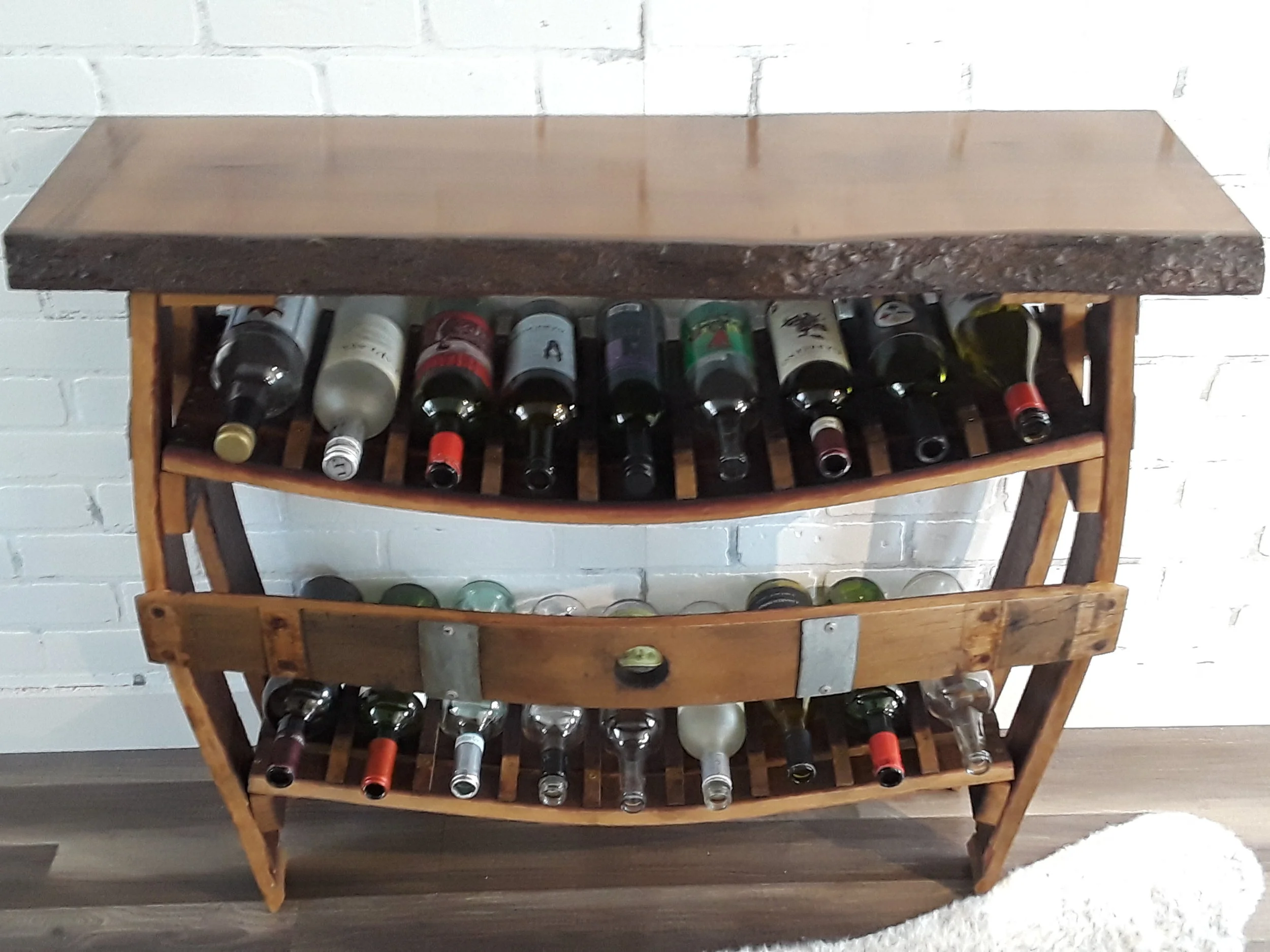 Live Edge Console Table with Wine Racks