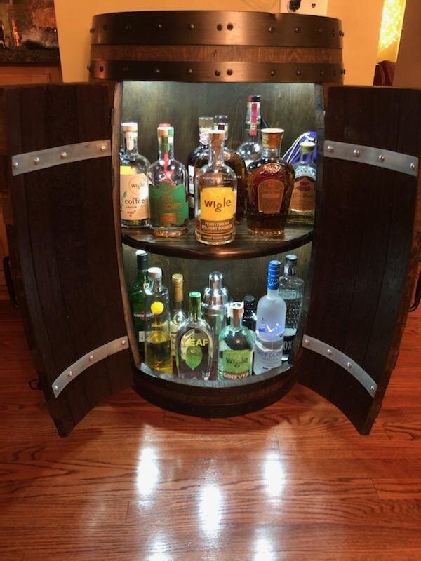 Half Wine Barrel Cabinet Off 69, Whiskey Barrel Liquor Cabinet Diy