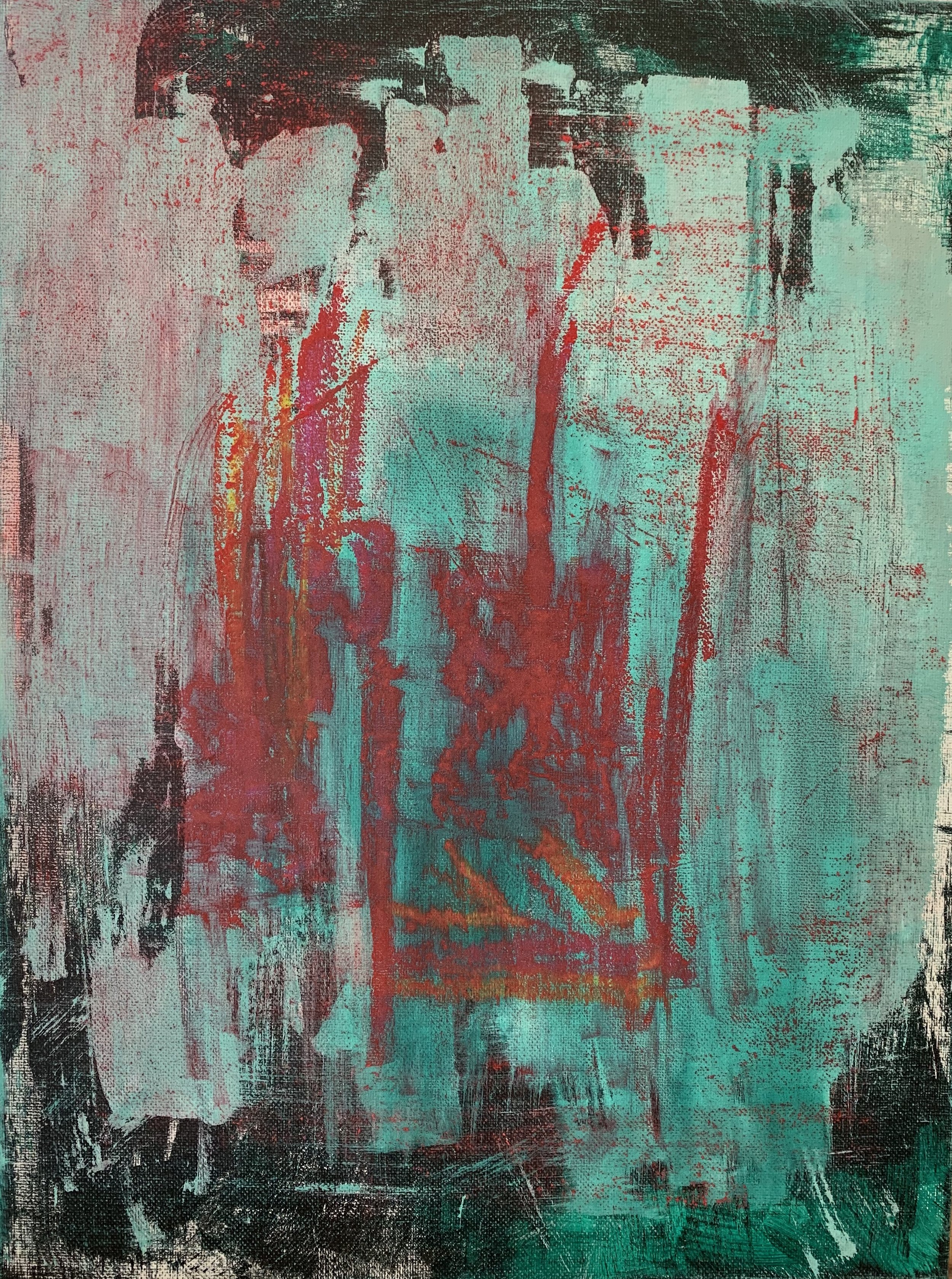 Bombay / 12” x 18” Acrylic, Oil Pastels on Charcoal / Available