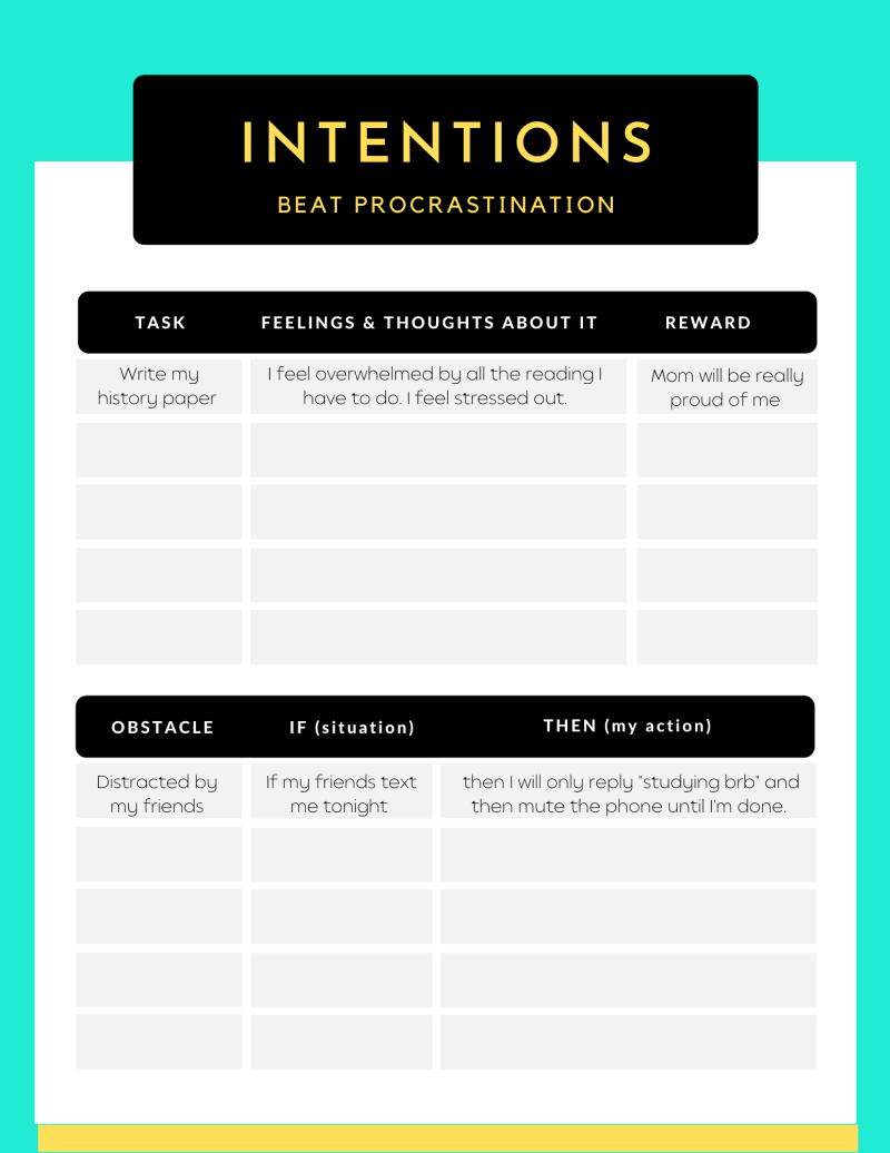 Intentions: Beat Procrastination Worksheet