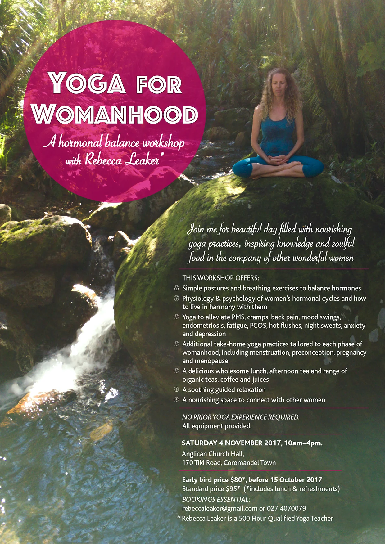 Yoga for Womanhood  workshop poster.