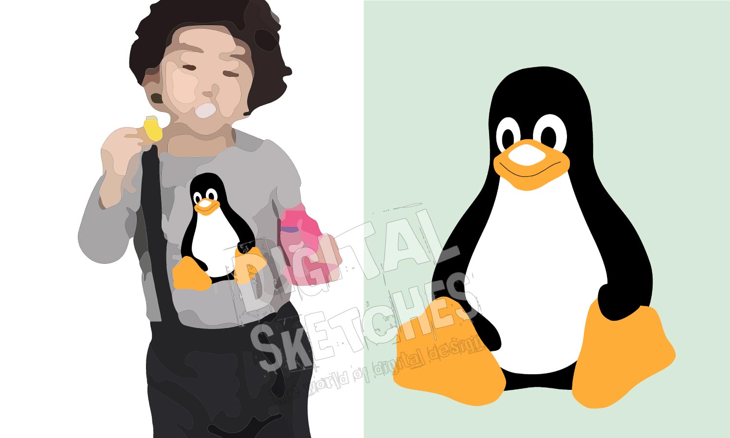 Digital Sketches Linux Tux Penguin Vector And Clipart Files Svg Dxf Eps Png