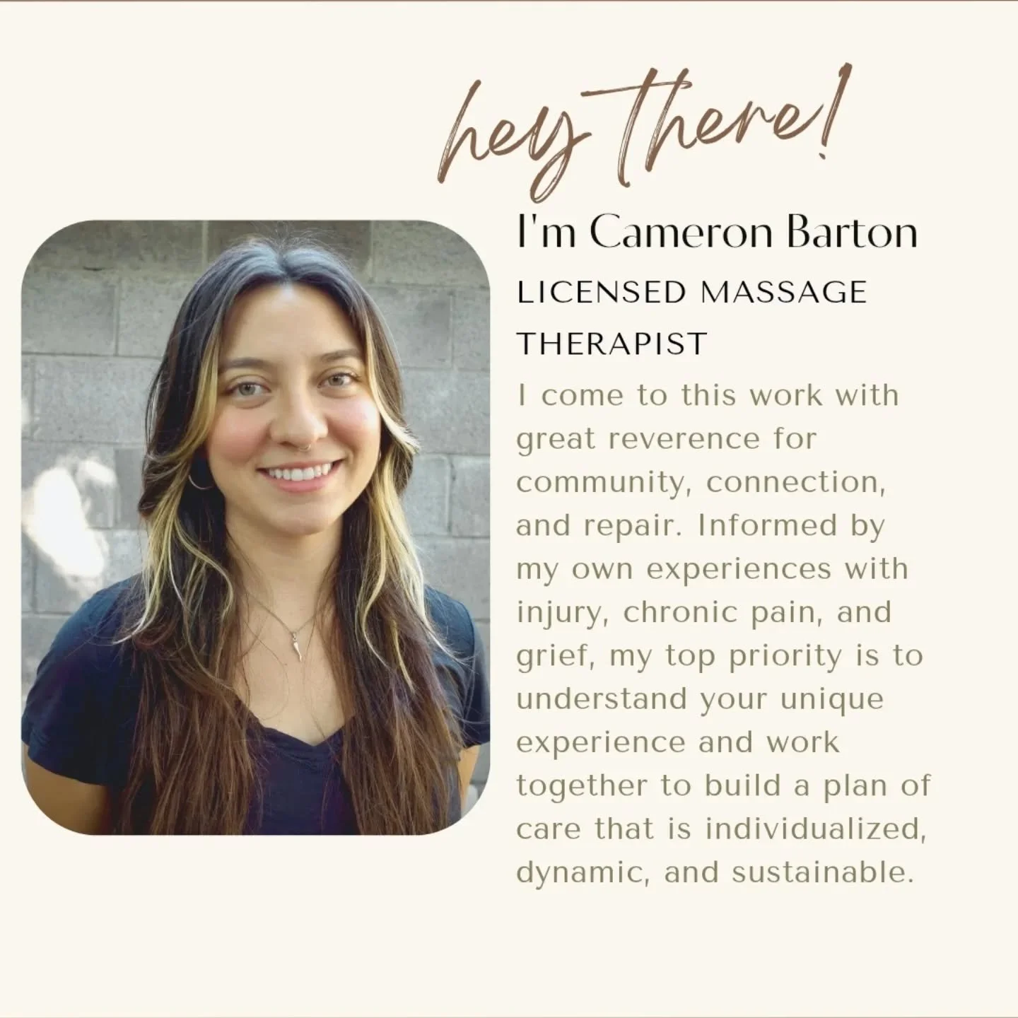 Big news -- our wellness fam just got bigger! Meet our newest LMT, Cameron, here to bring you all the good vibes and even better massages 💆✨

To celebrate, we're giving $15 off to the first five people who book with them in the next two weeks! Menti