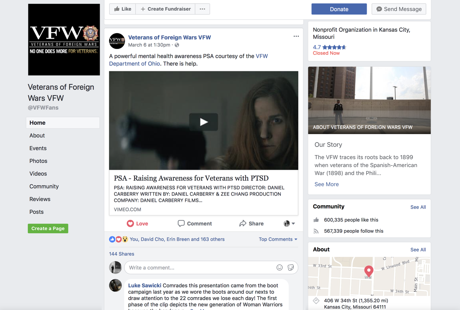 Featured on the VFW facebook page with 140+ shares