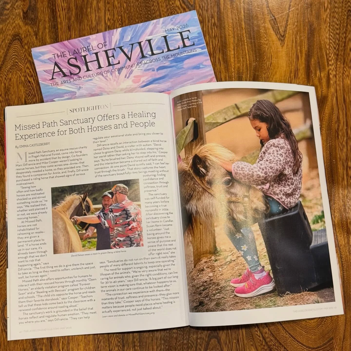 Marc and I are just a little bit thrilled&hellip;@thelaurelofasheville chose to make @missedpathsanctuary their featured nonprofit for the new May edition, which is out today.

If you&rsquo;re local, pick up a copy and check out the article. We&rsquo
