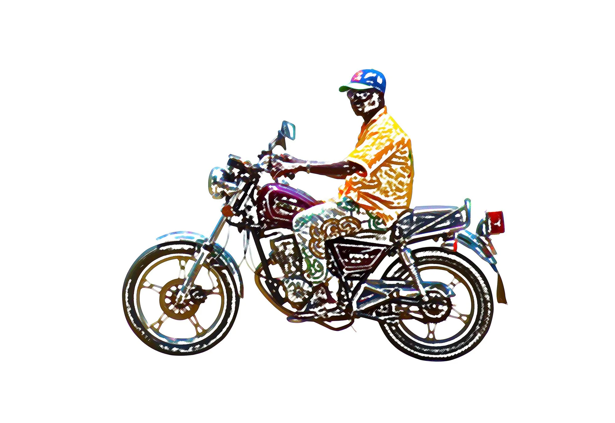  Zemidjan #001 (Biker’s Attitude), 2013  Acrylic, pencils and pastel on digital inkjet print on fine art paper Dimensions variable 