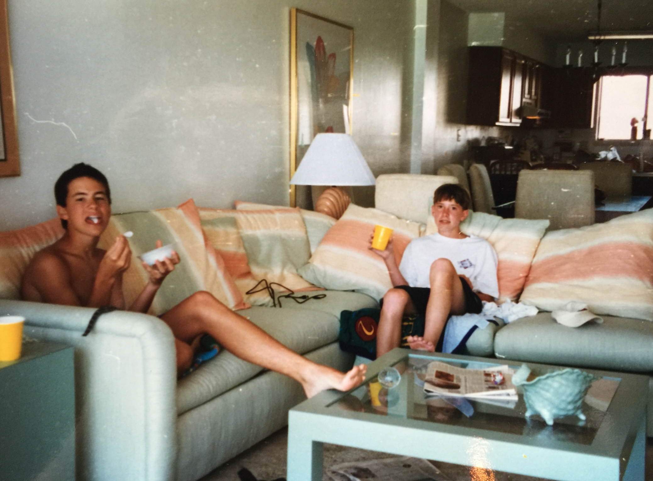 A shot from that beach trip. Me on left, my buddy Tom on the right, 90s beach condo ephemera all around.