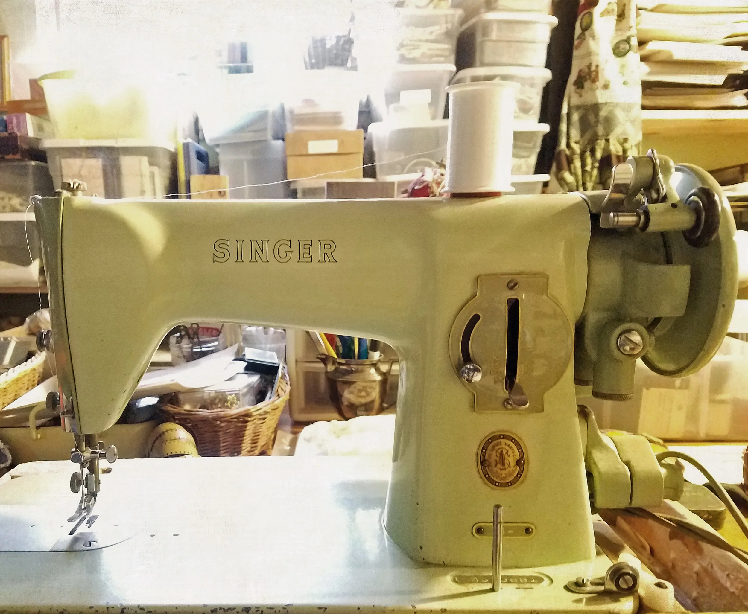 Here she is in my workshop studio - she’s a beaut! minty green, curvaceous and weighs a ton!