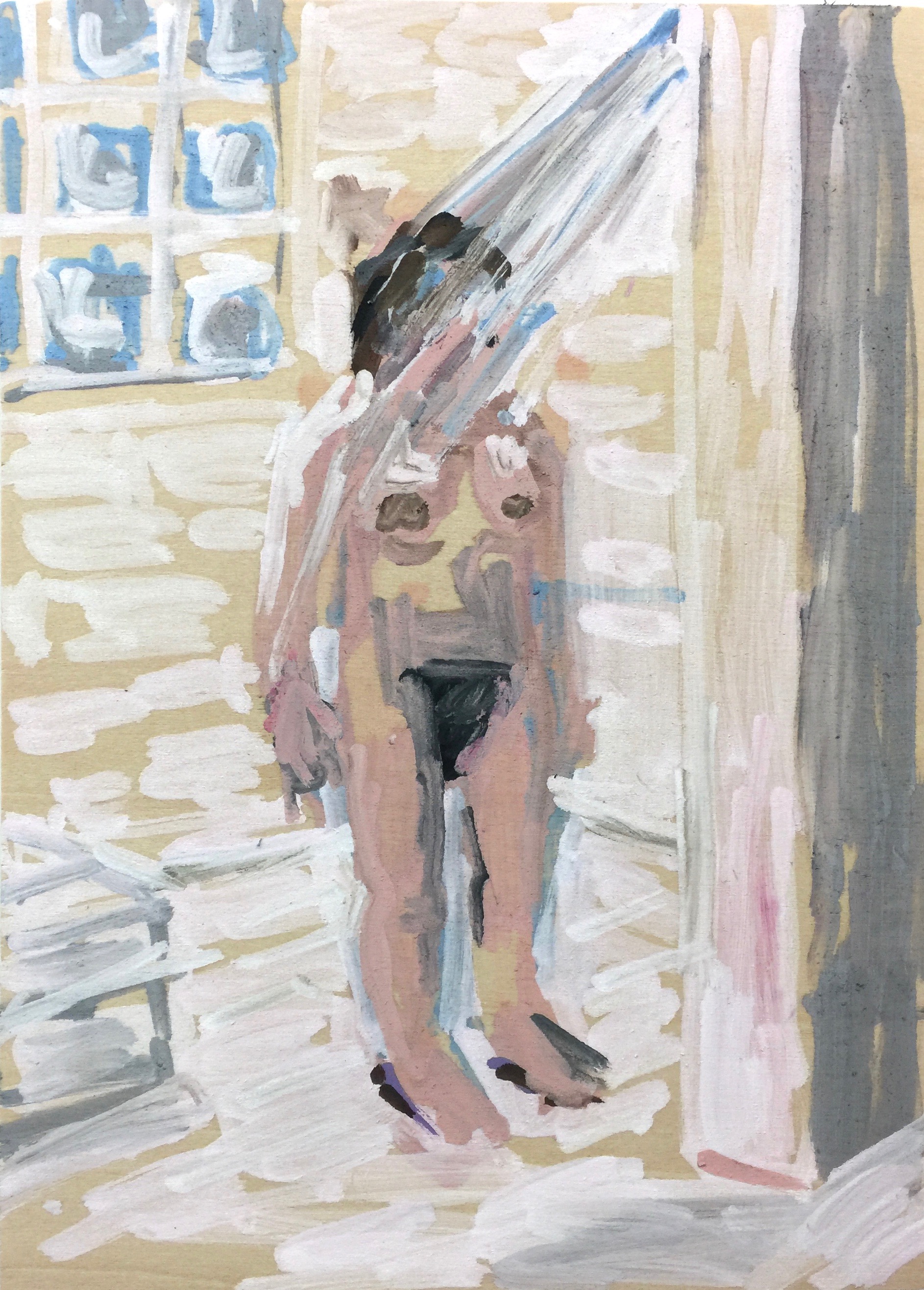 Showertime (Study) (2017), Acrylic on panel, 7" x 5"
