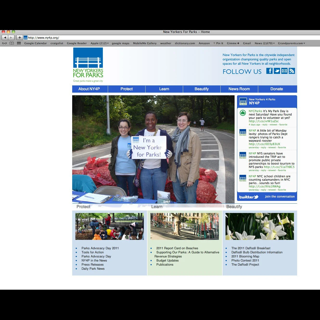 Featured on the home page of New Yorkers for Parks and in their monthly email as their featured "New Yorker for Parks," Sept 2012