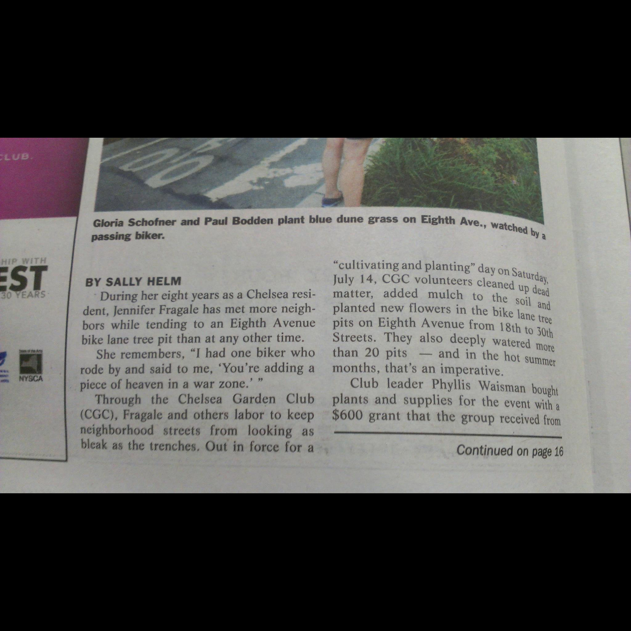 Quoted in Chelsea Now, July 2012