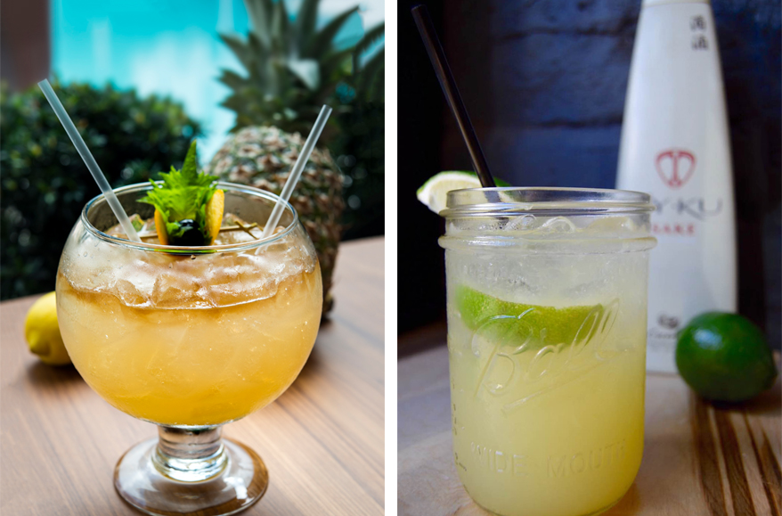 ( From left to right: Mai Tai for Two at Blue Ribbon Sushi Bar & Grill at The Plymouth; La Playa Especial at Black Tap )