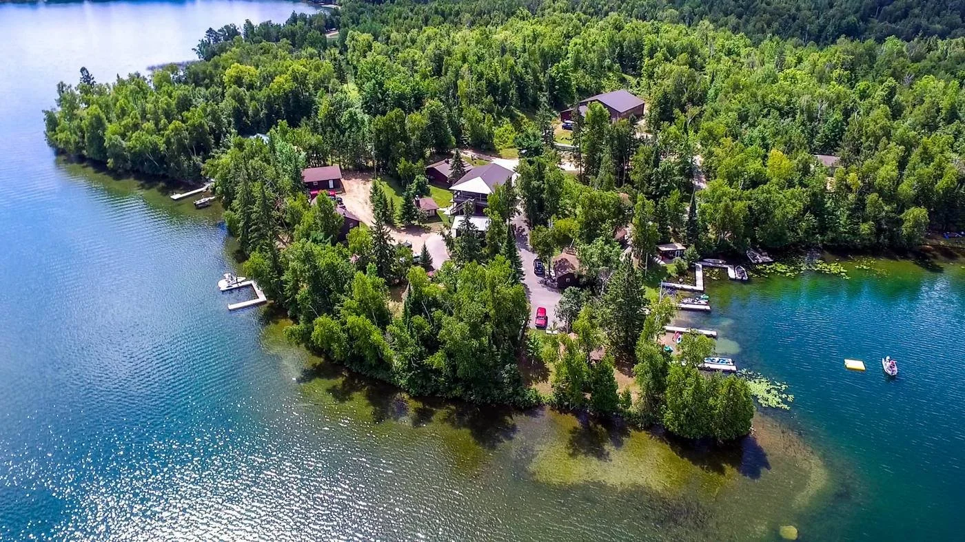 Aerial of the docks and boat landing on the point
