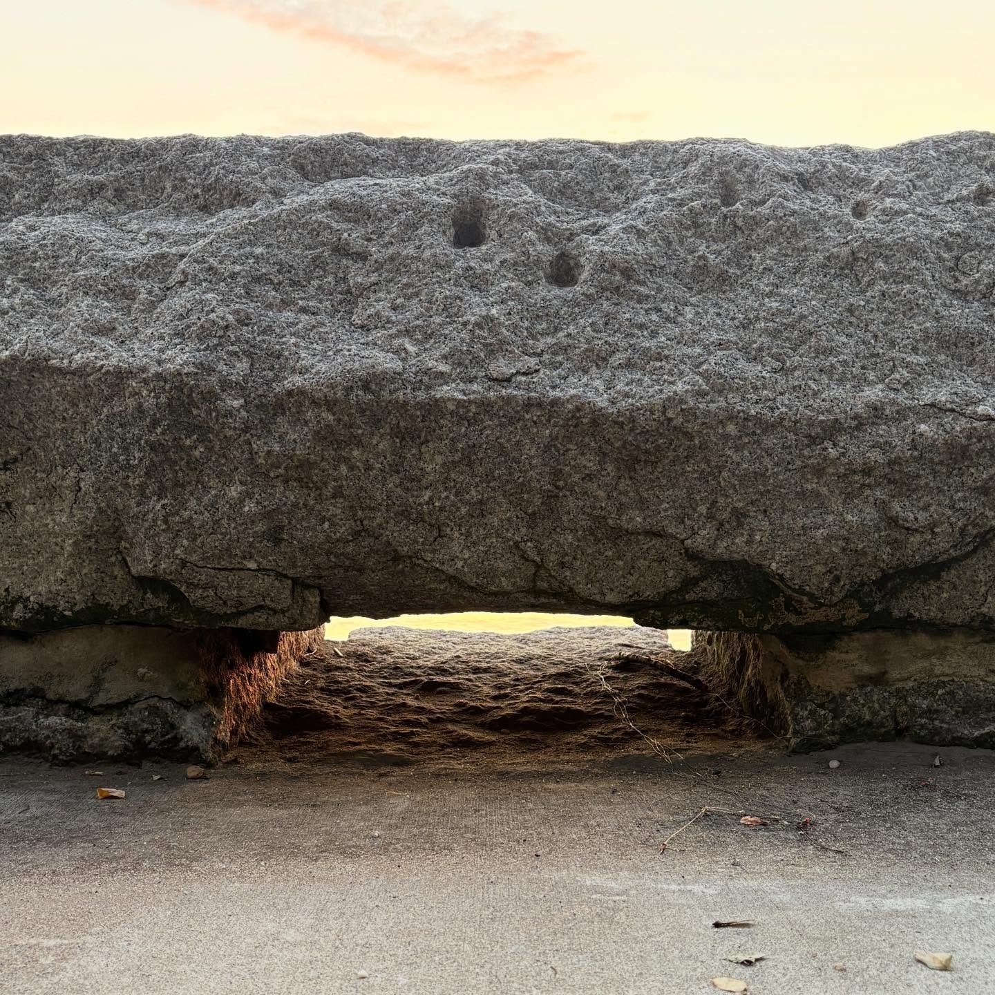 Light seeping through weep hole in a sea wall. Location: Morgan Memorial Park, Glen Cove, NY 

The creative spirit creates with whatever materials are present, with an umbrella, or a wineglass, or a torch. We are not craftsmen only during studio hour