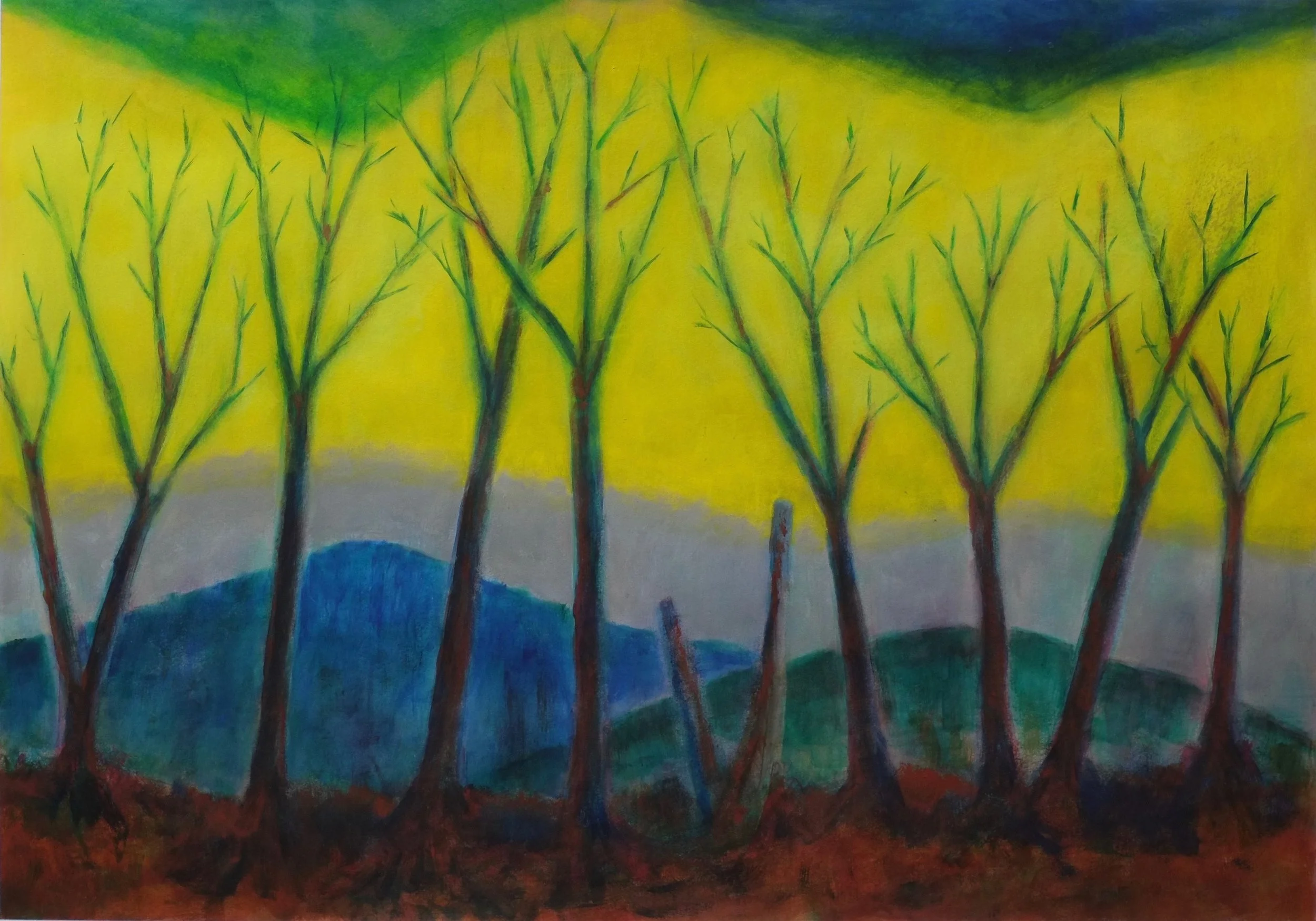 Post-Apocalyptic Picnic This painting didn't start out to look like this. I must have been in a dark mood....... Acrylic on Arches Watercolor Paper, 23X30in