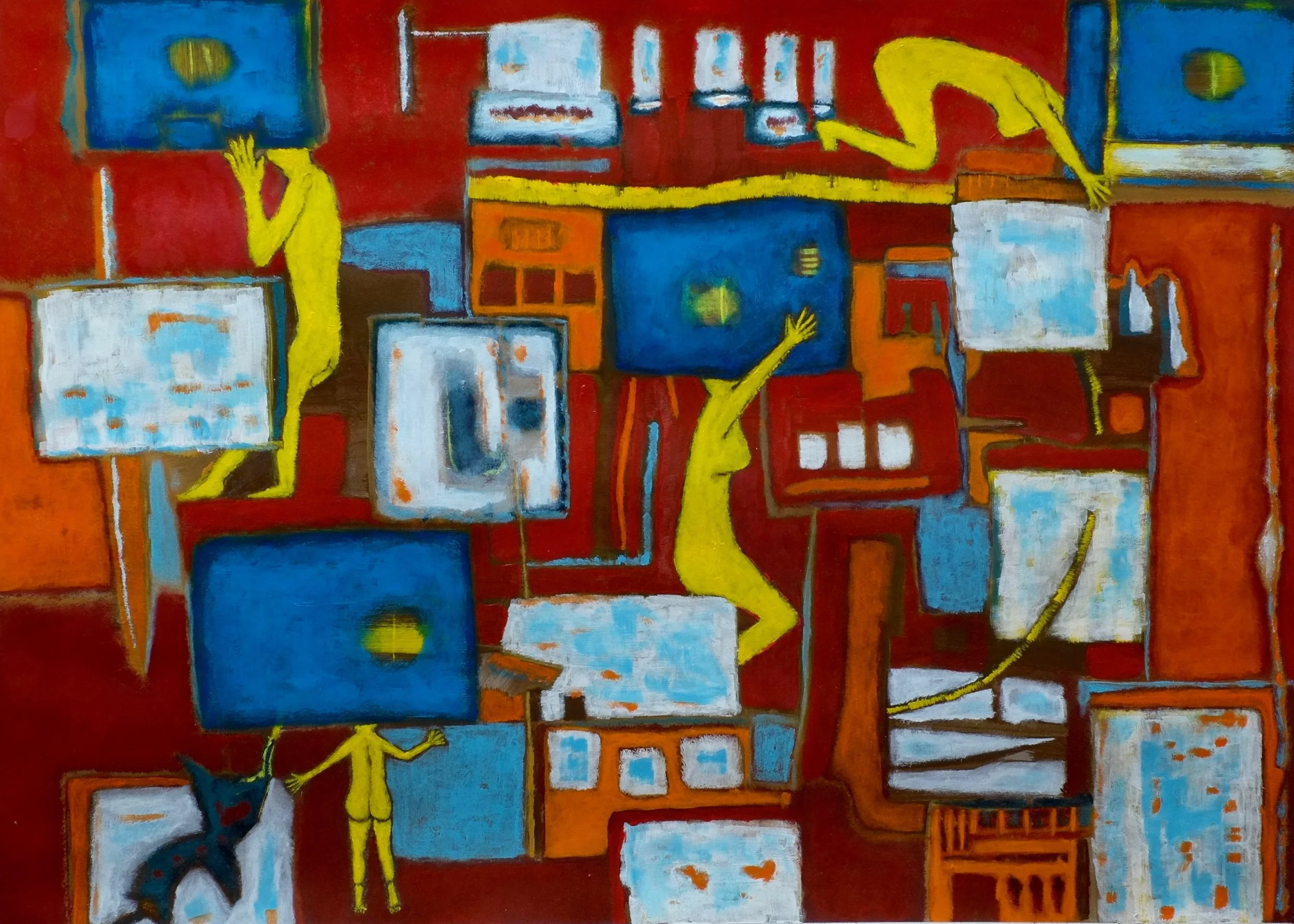 Too Many Televisions Acrylic on Arches Watercolor Paper, 23X30 in
