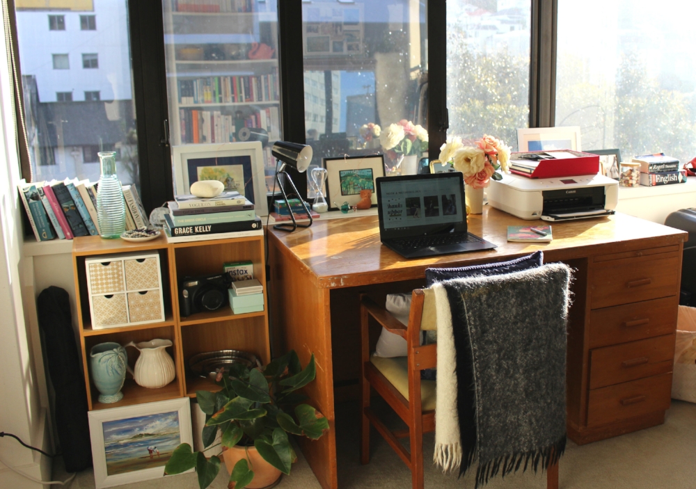 There are two cushions on the chair not because I think they look good, but because I am v short and need both in order to boost me up to writing height #smallpersonprobs