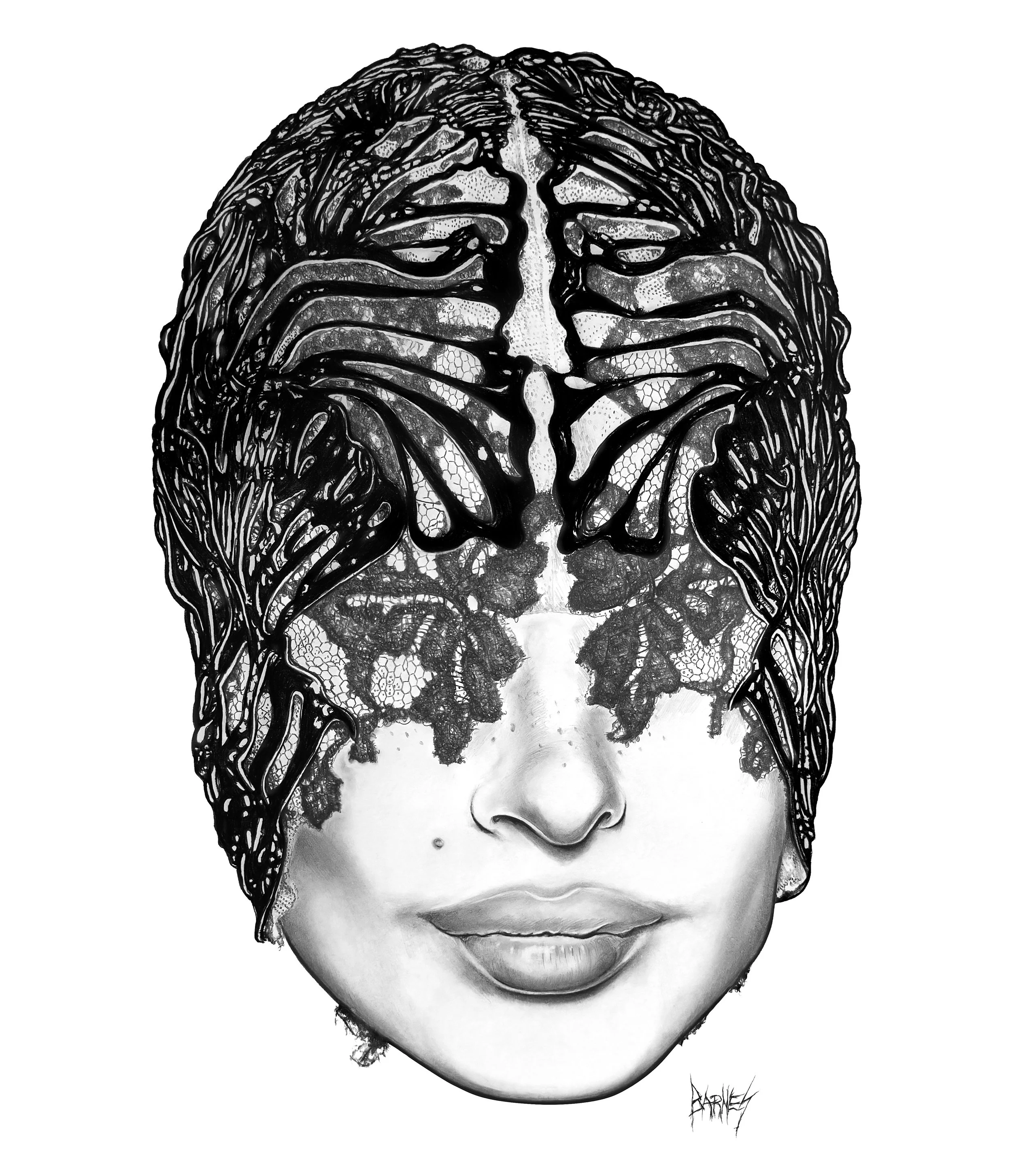 bryan-barnes-artist-blackout-emily-ratajkowski-fashion-alexander-mcqueen-spring-2012-black-lace-mask-big-fat-juicy-lips-realistic-fine-art-pencil-drawing-portrait