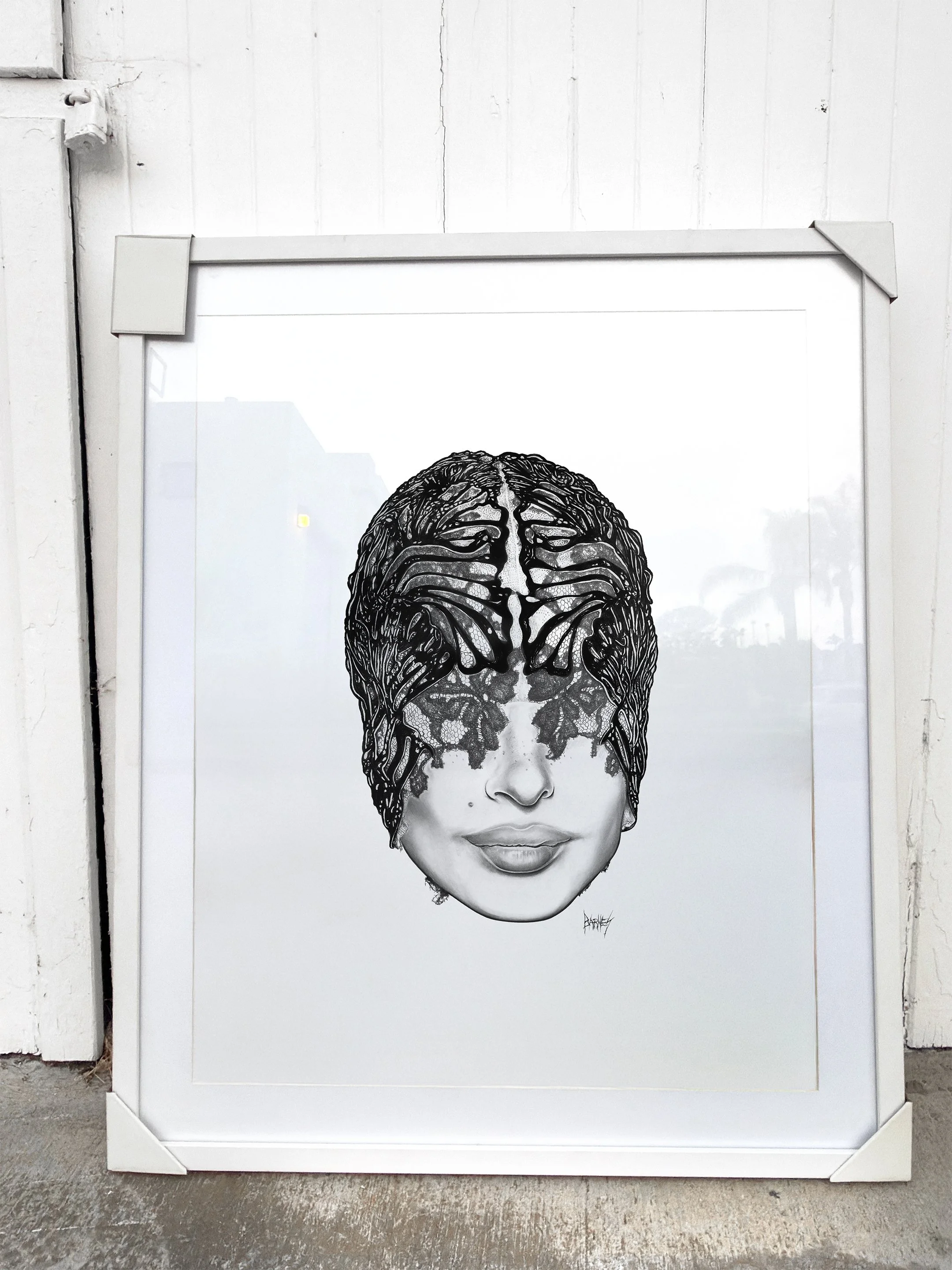 bryan-barnes-artist-blackout-emily-ratajkowski-fashion-alexander-mcqueen-spring-2012-black-lace-mask-big-fat-juicy-lips-realistic-fine-art-pencil-drawing-portrait