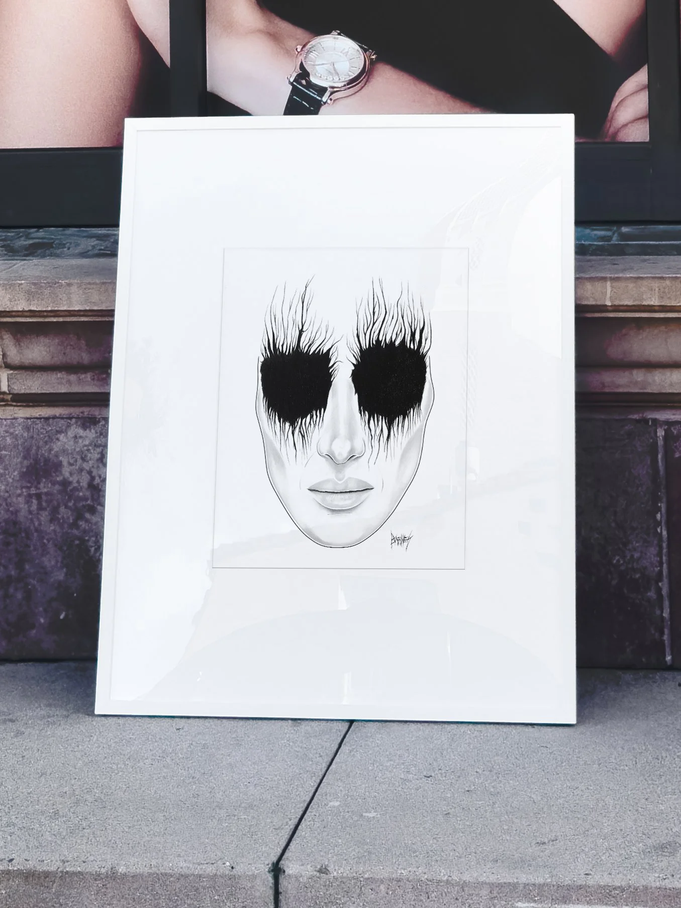 bryan-barnes-art-director-designer-fine-artist-bella-hadid-norwegian-black-metal-corpse-paint-makeup-fine-art-pencil-drawing-portrait-frame