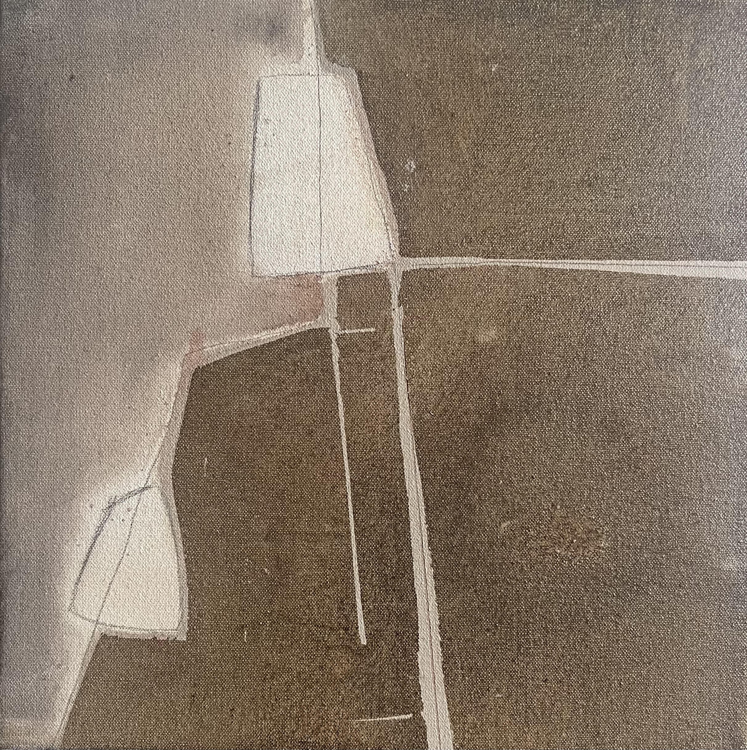 Untitled | 2022 | 12 x 12 x 2.5 (depth) inches | Minwax, acrylic, graphite on raw canvas