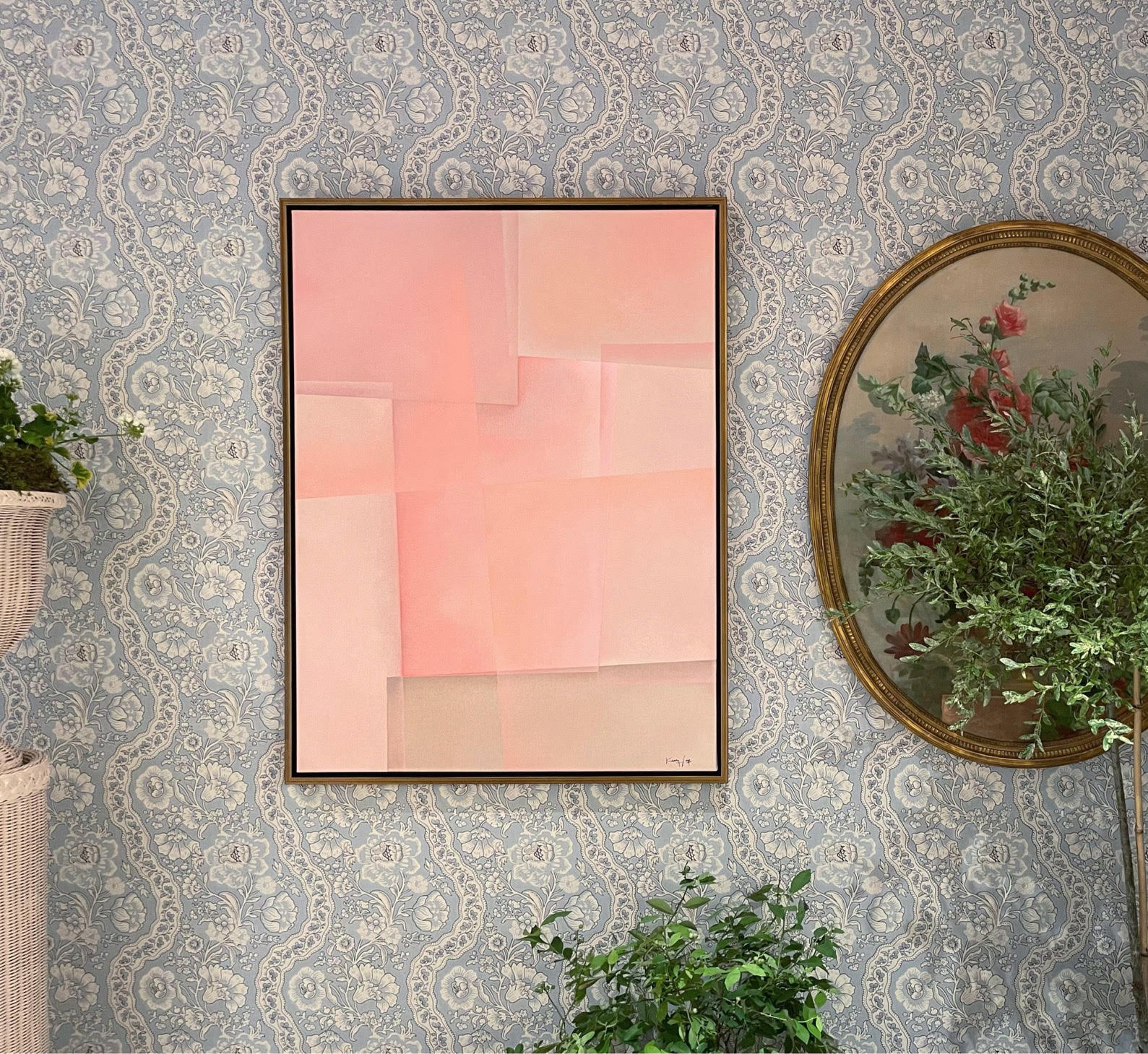 Reactions in Pink | 2023 | 52 x 40 inches framed dimensions | custom framed in antiqued gold | acrylic on heavy cotton canvas