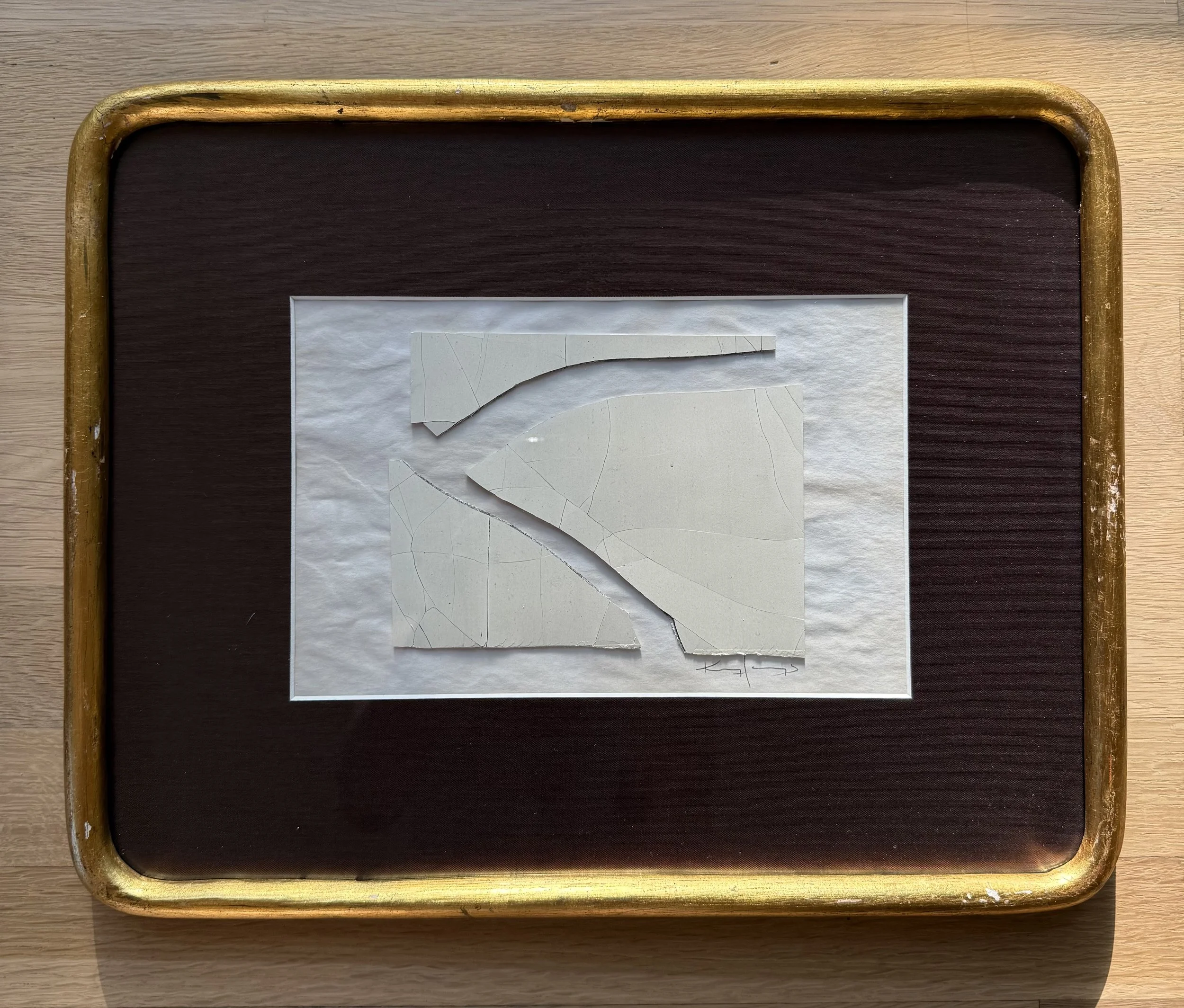 Box Canyon I | 13 x 16 ¼ inches | gesso and tea stained paper on silk, rare antique rounded frame | $800