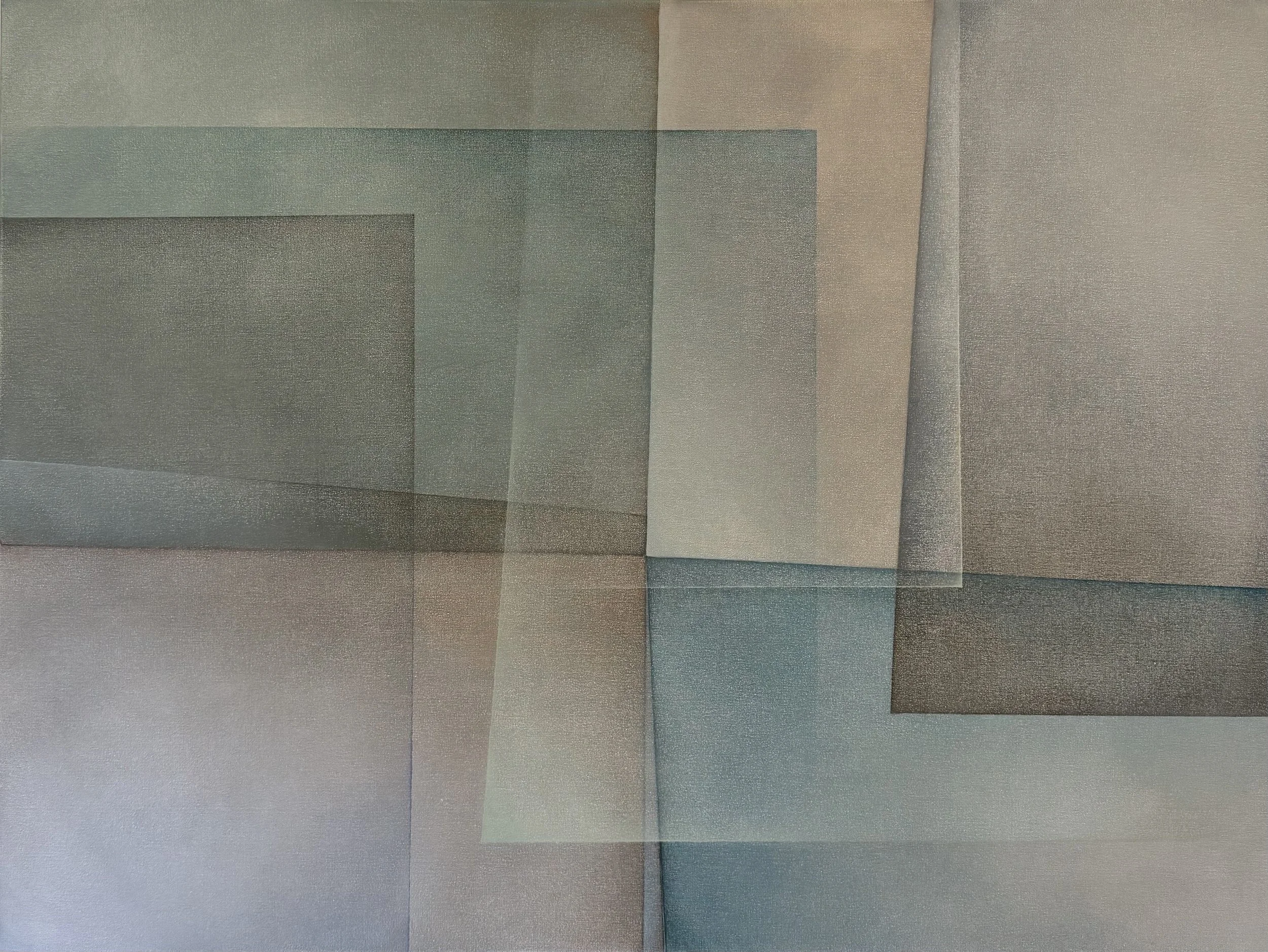 Reactions in Balsam Blue | 36 x 48 inches | can be oriented horizontally or vertically | acrylic on heavy cotton canvas | 2025 | $4,800