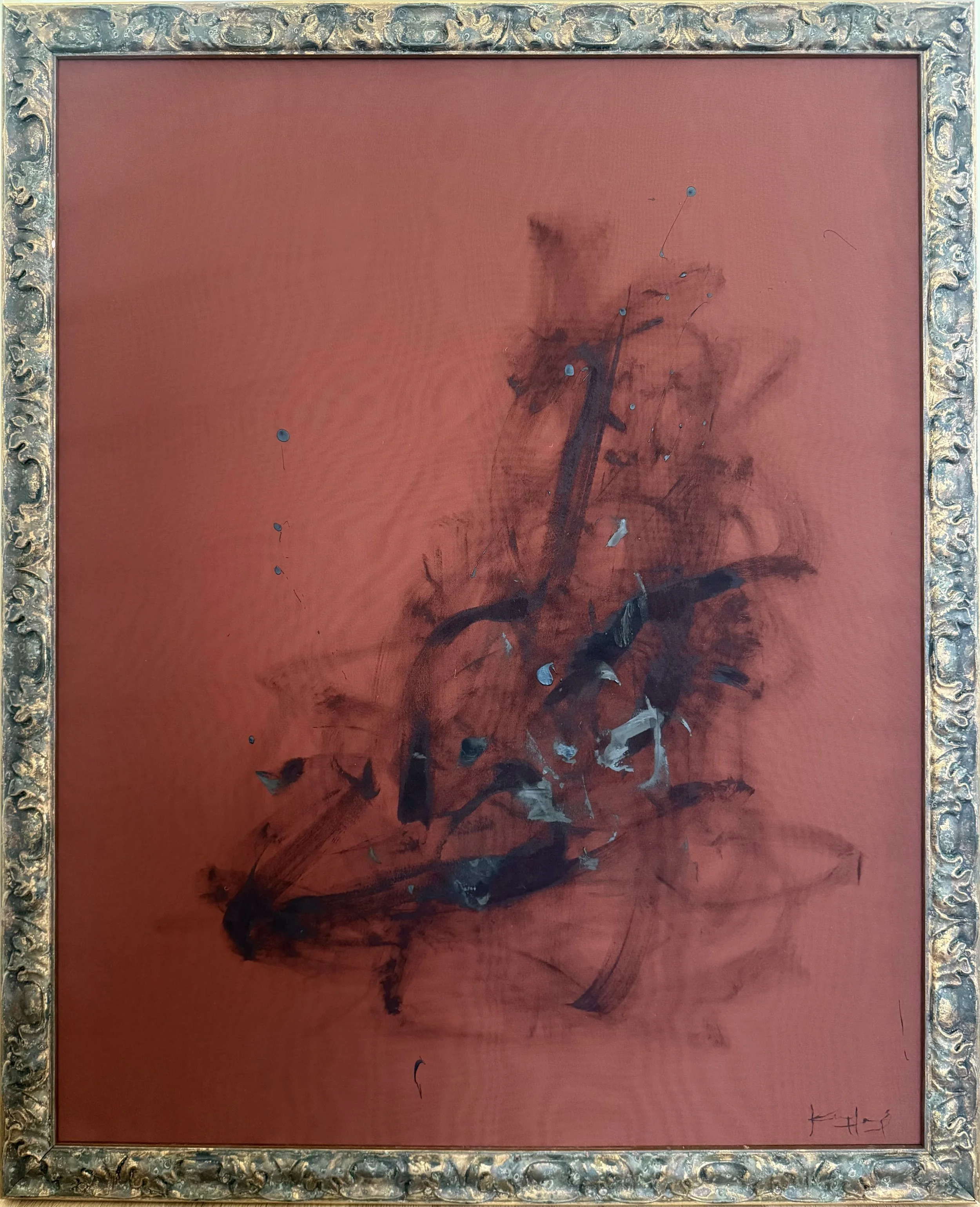 Moire en Pietro | 32 x 26 | acrylic land wax over multi-layered chiffon in custom frame 
