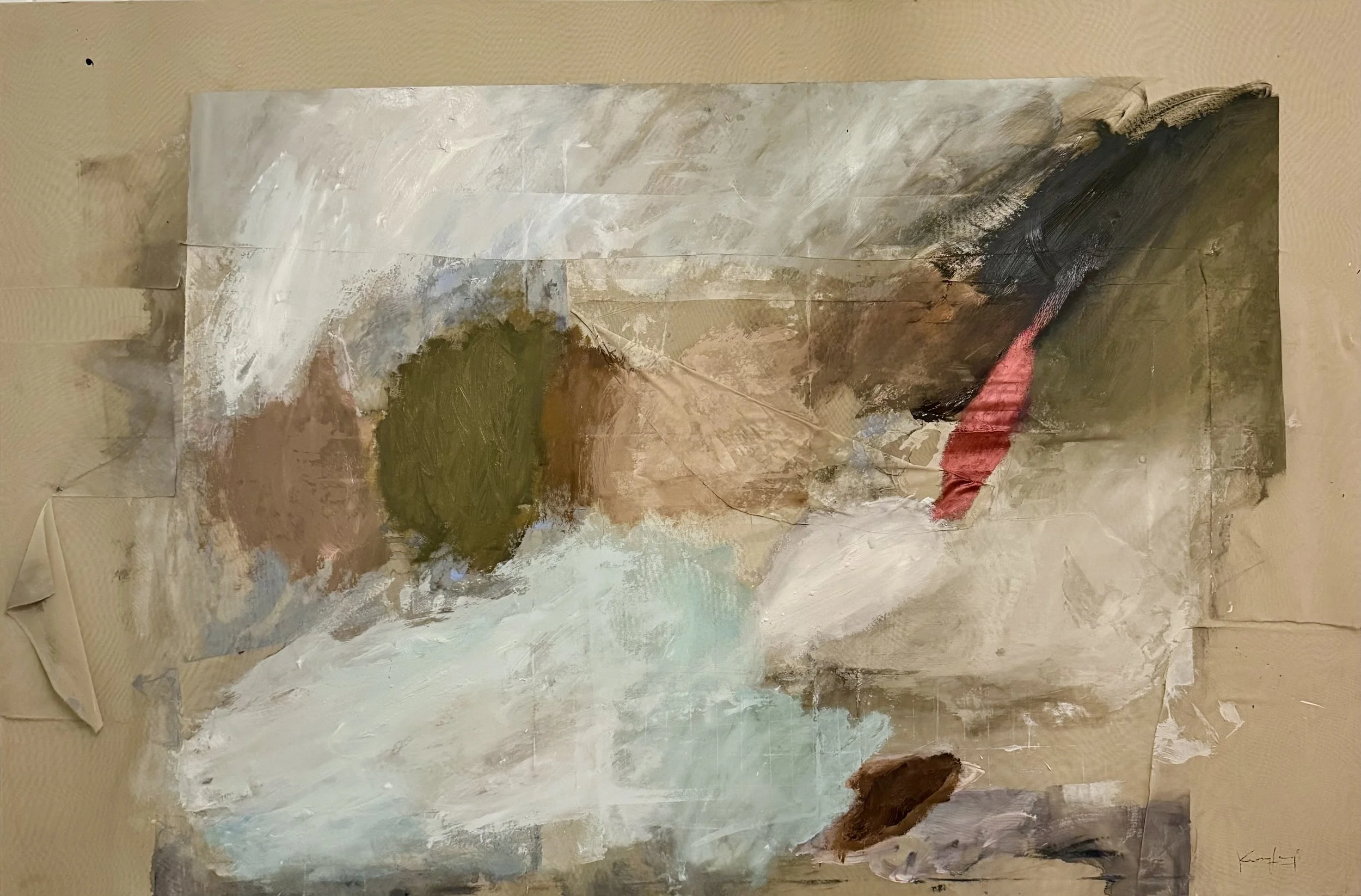 Moiré en 1994 | 48 x 72 inches | acrylic, oil and wax on layered chiffon | 2026