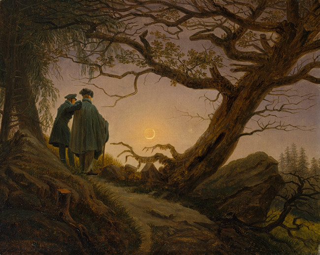 Caspar David Friedrich, Two Men Contemplating the Moon c. 1825 – 30, oil on canvas, 34.9 x 43.8 cm. Source: The Metropolitan Museum of Art, catalogue number 2000.51.
