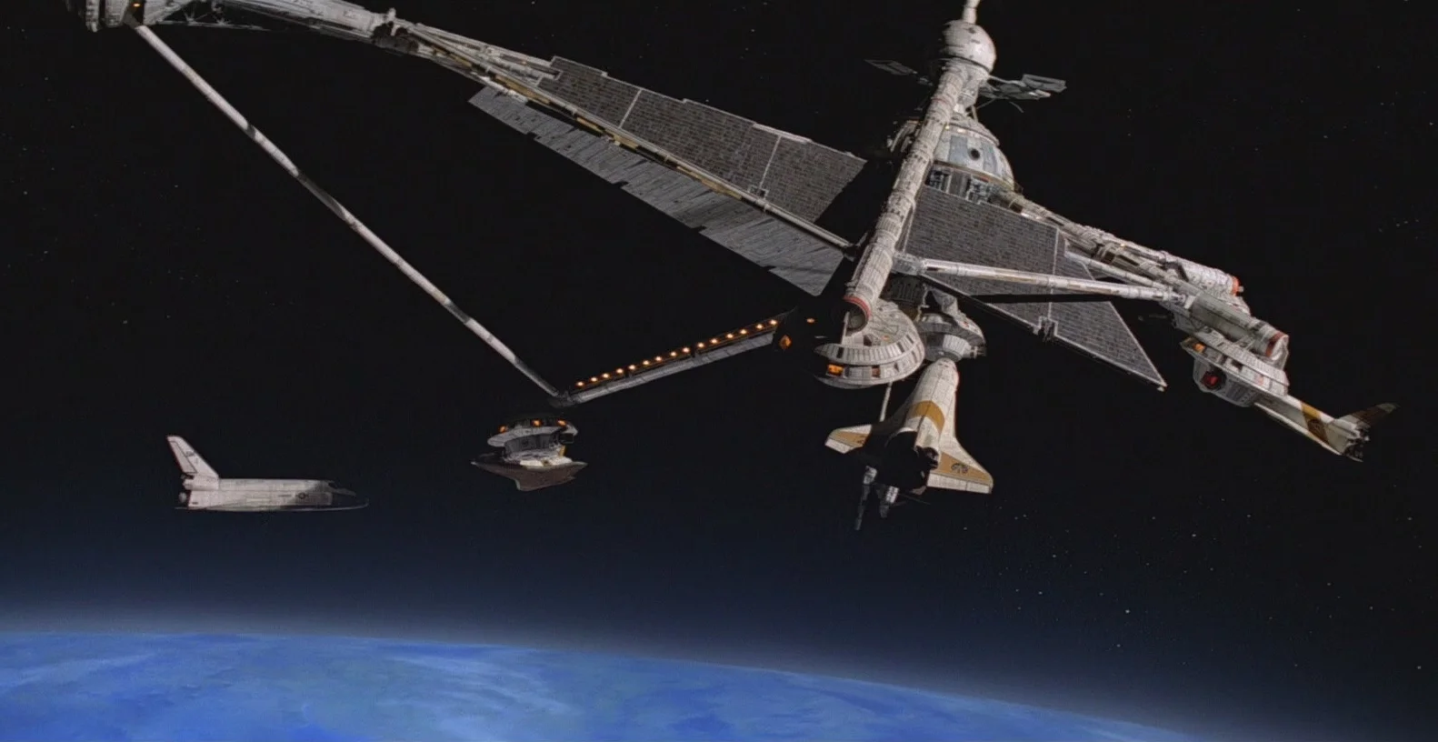 Moonraker , 1979, film still showing Hugo Drax’s space station, dir. Lewis Gilbert.