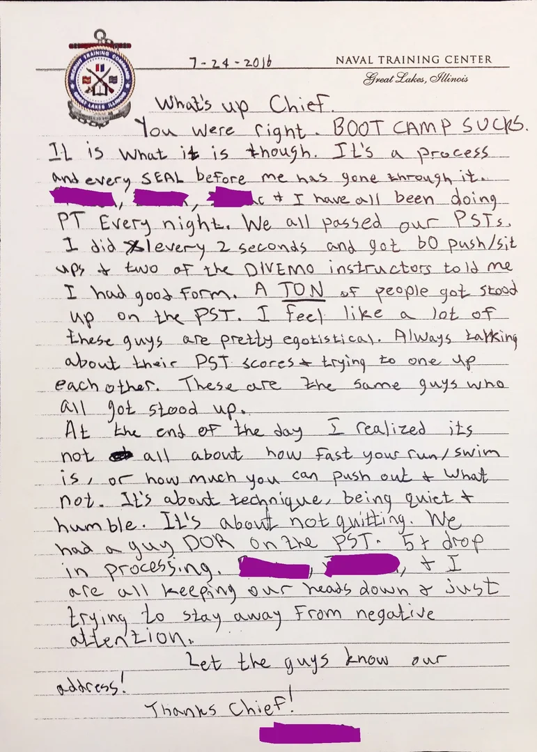 navy boot camp letters