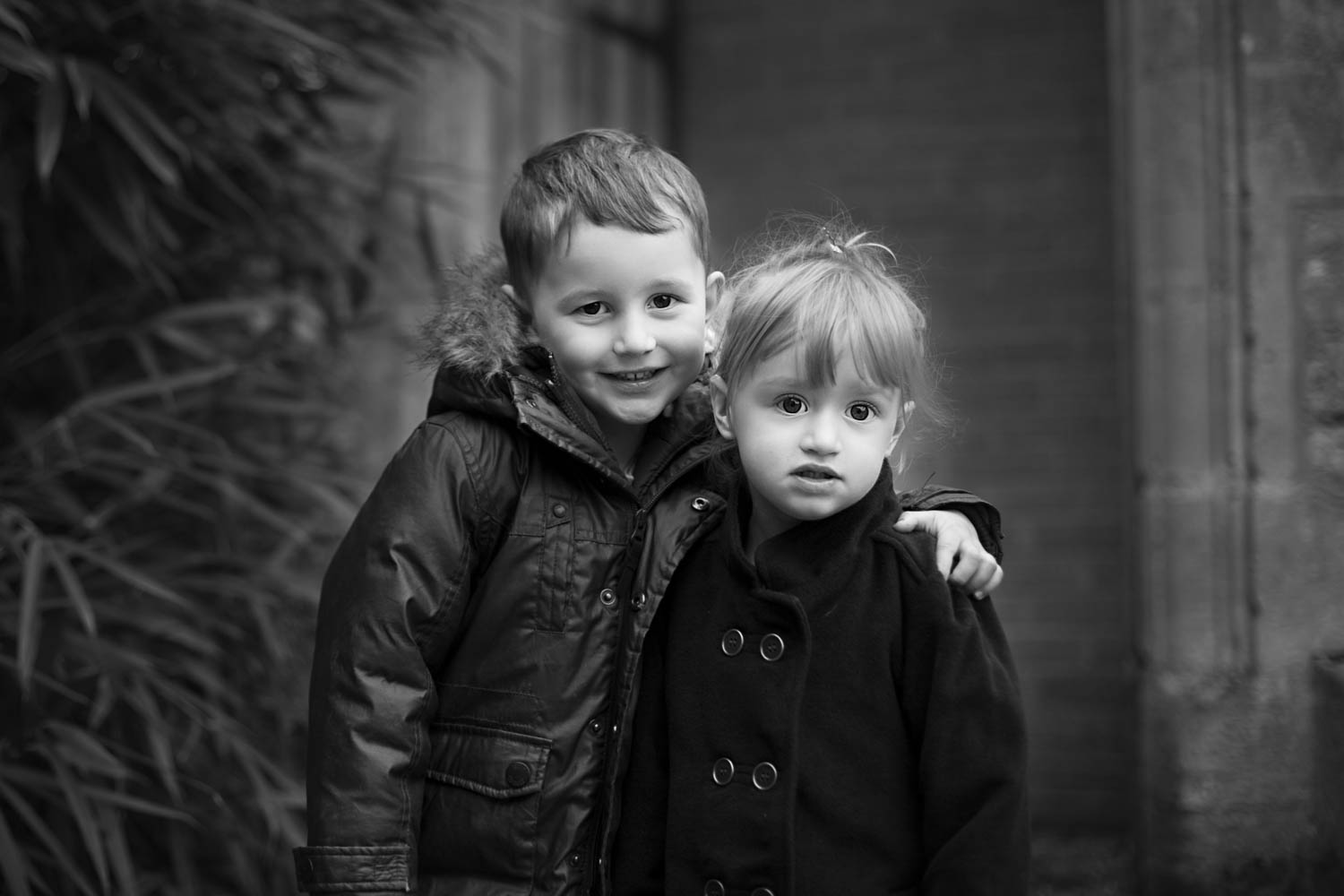  Brother and Sister posing for pre-school photo. Turvey, Bedford. 